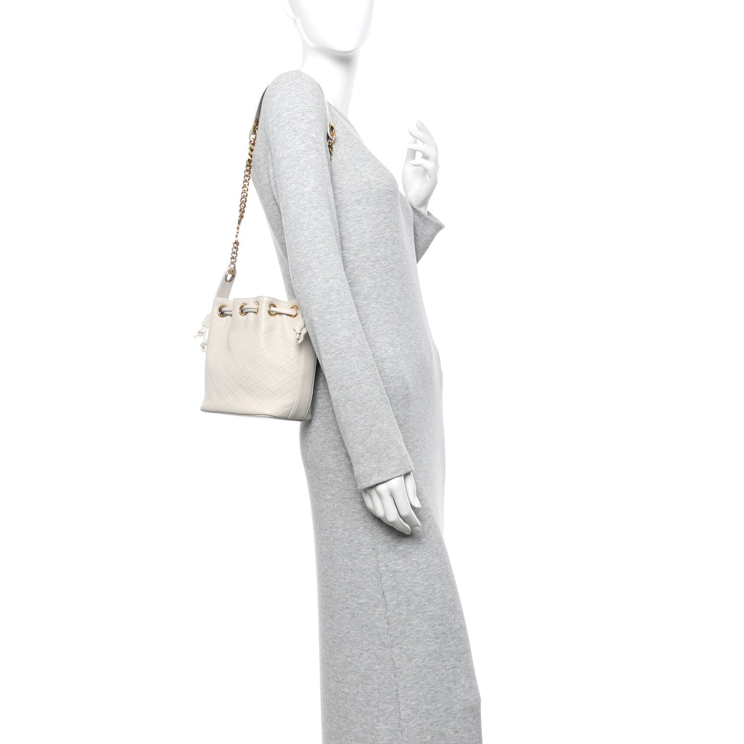 Lambskin Carre Quilted Cassandre Small Bucket Bag Crema Soft