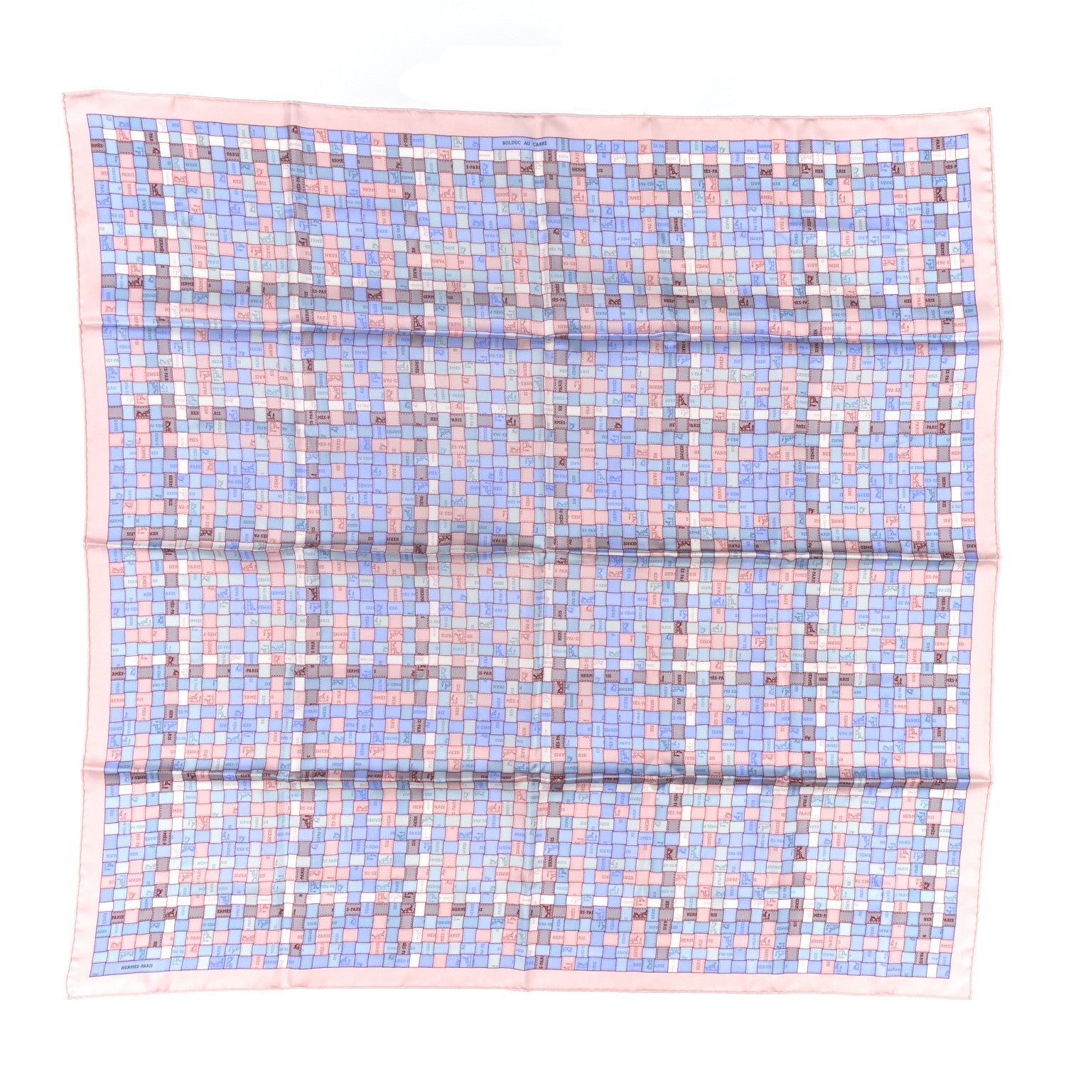 Silk Bolduc Au Carre Scarf 90 Bleu Pale Rose Pale