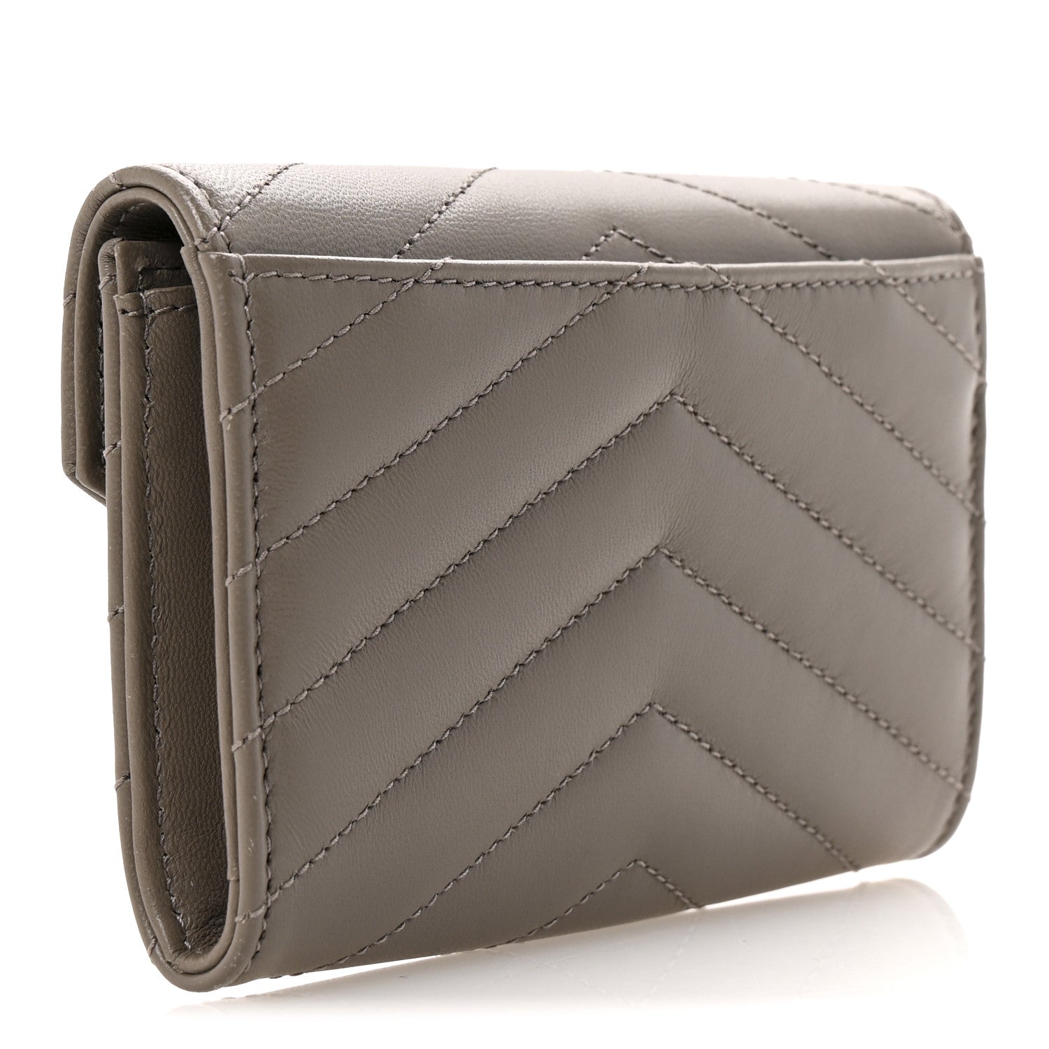 Lambskin Matelasse Chevron Small Monogram Envelope Wallet Dark Beige
