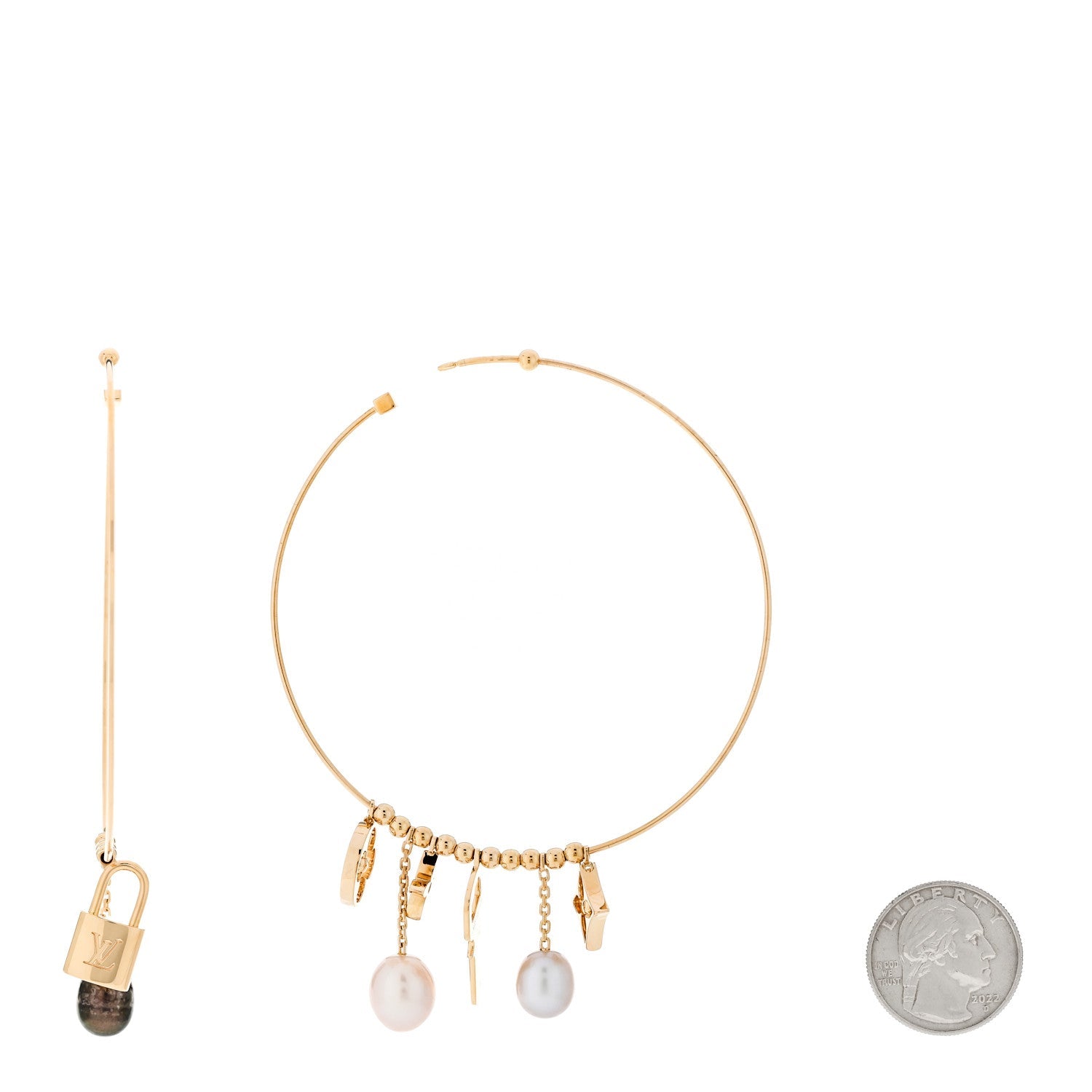 18k Yellow Gold Cultured Pearl Monogram Hoop Earrings
