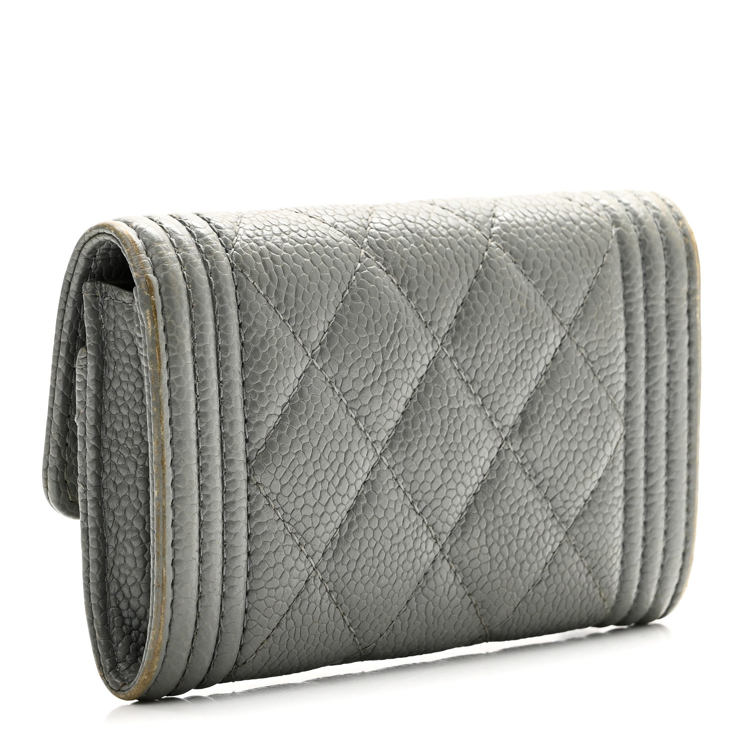 Caviar Quilted Boy Flap Card Holder Grey