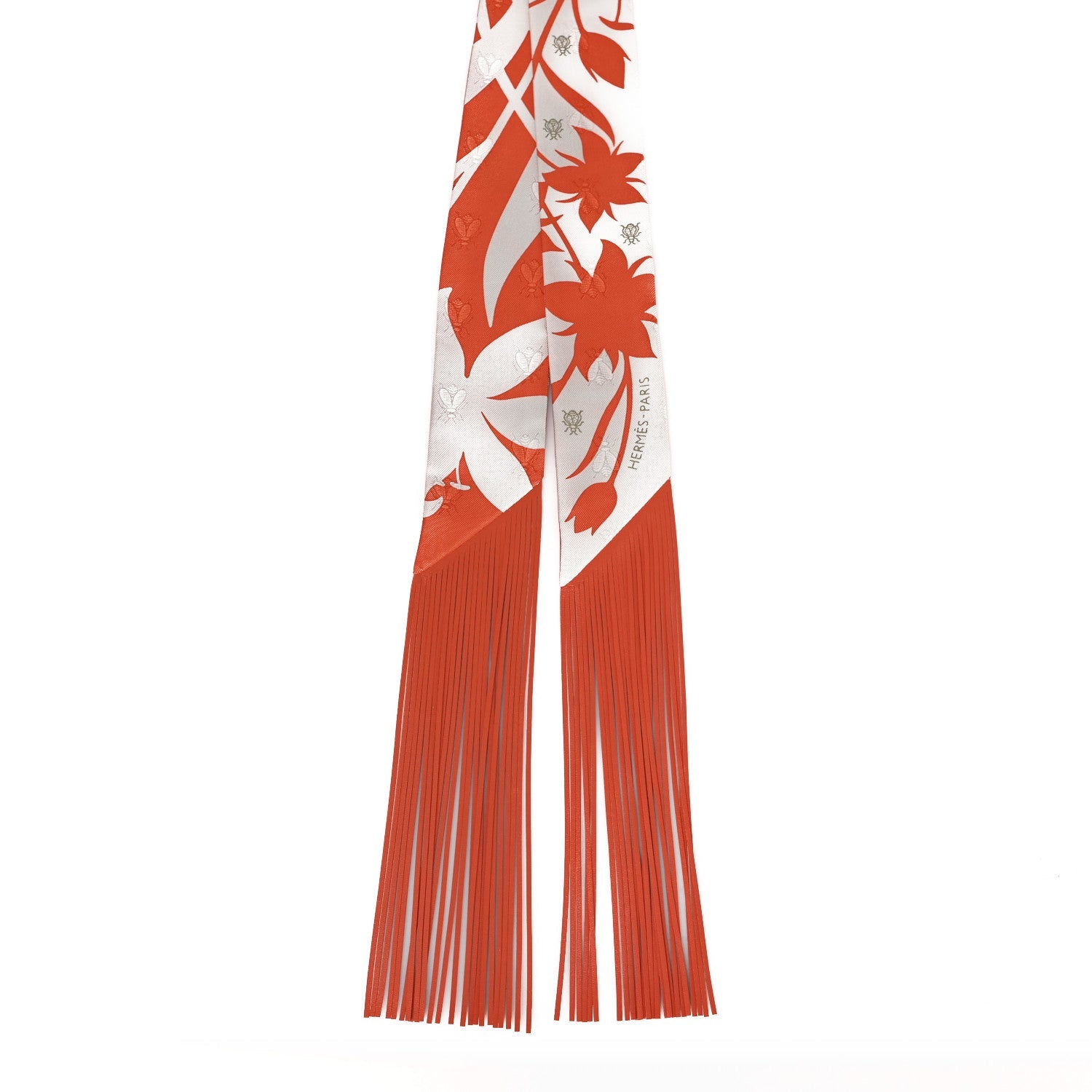 Silk Calfskin Bouquet Final Fringed Twilly Orange Gris Perle Vermillion