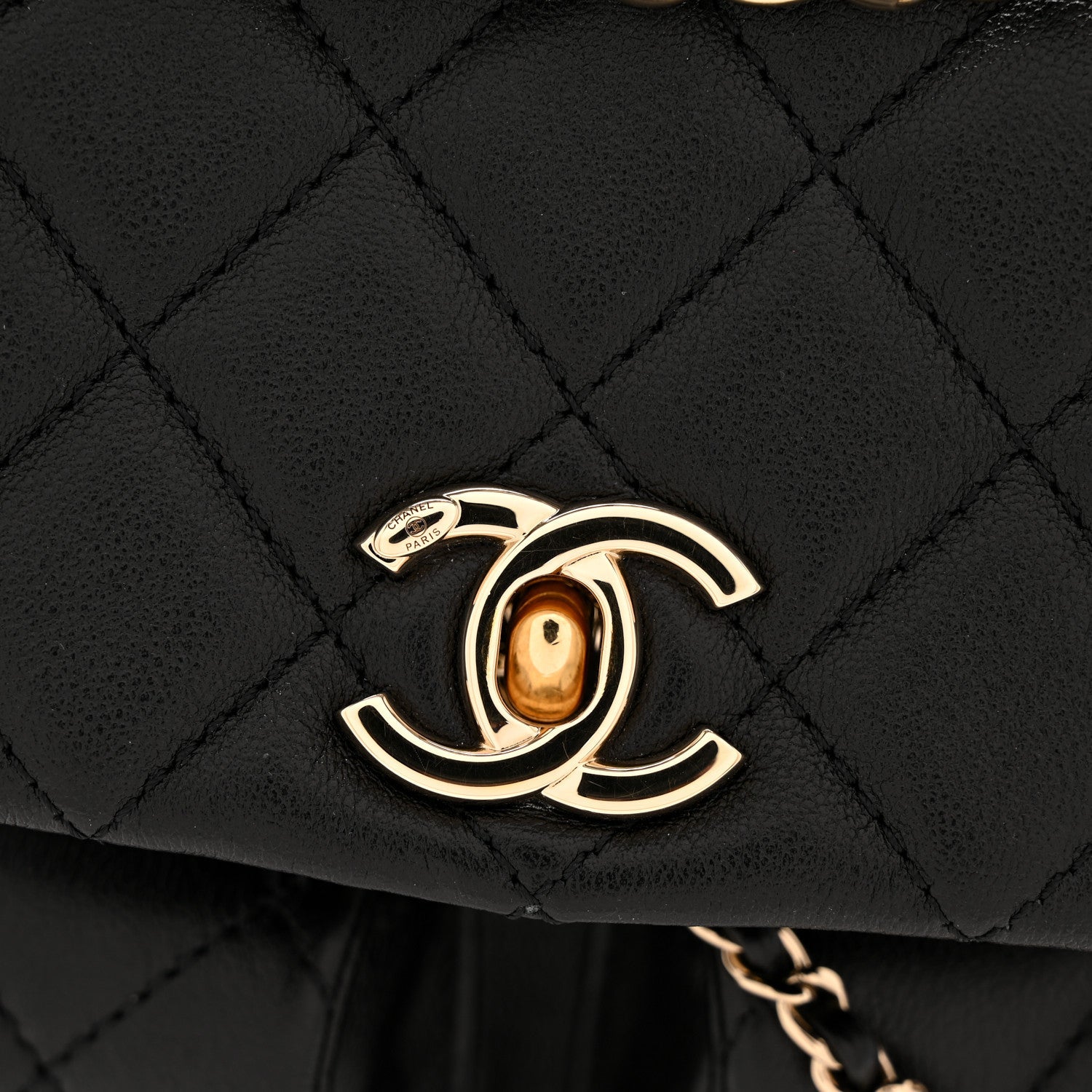 Calfskin Quilted Mini Duma Pockets Drawstring Backpack Black