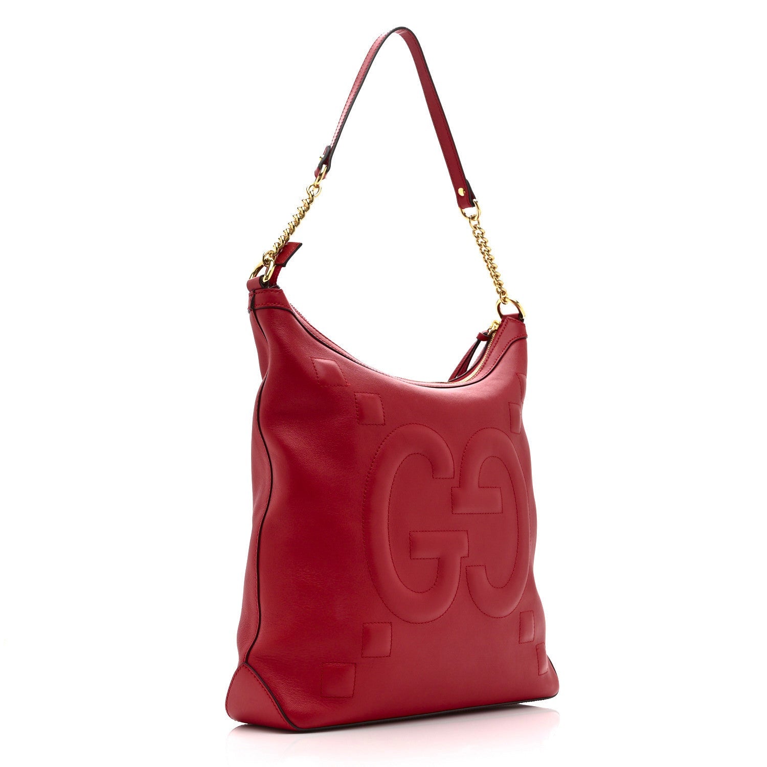 Apollo Calfskin GG Dadini Embroidered Chain Hobo Hibiscus Red