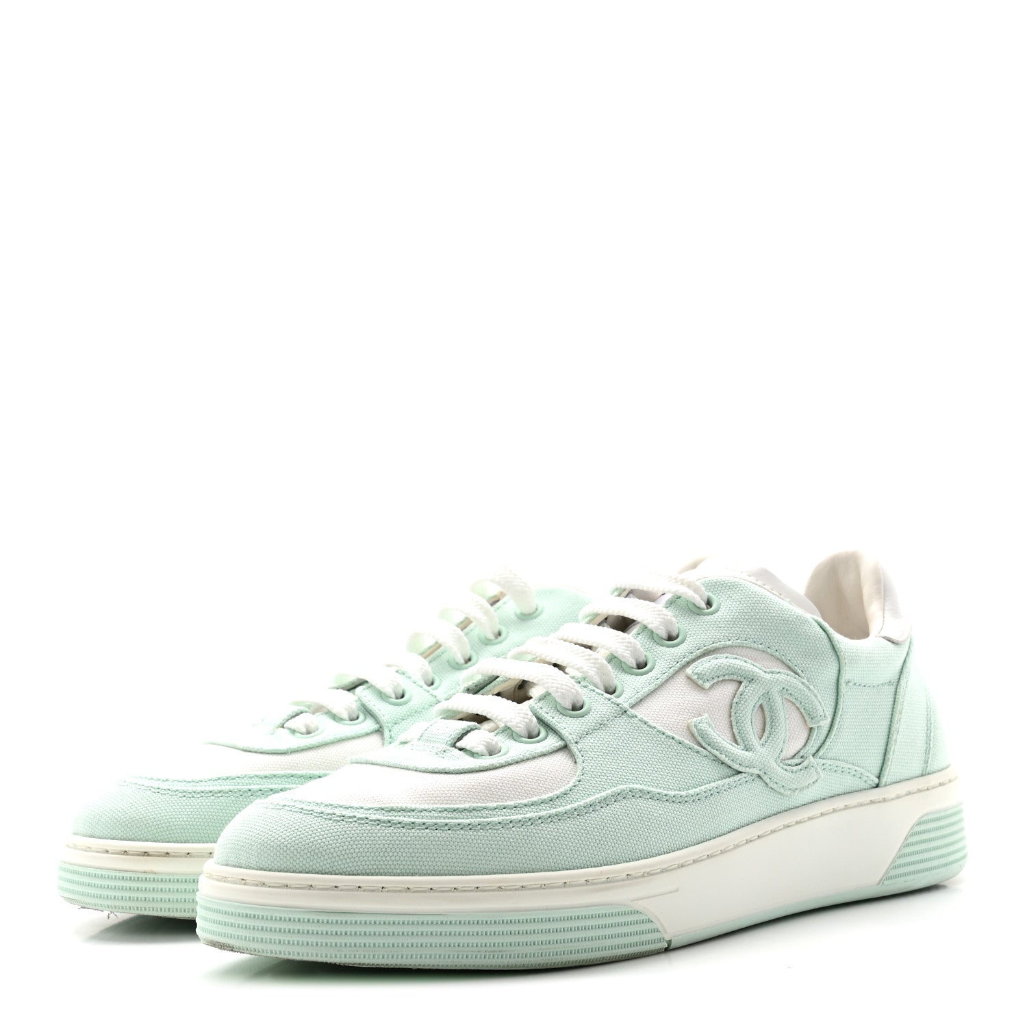Cotton Sneakers 38.5 Light Turquoise White