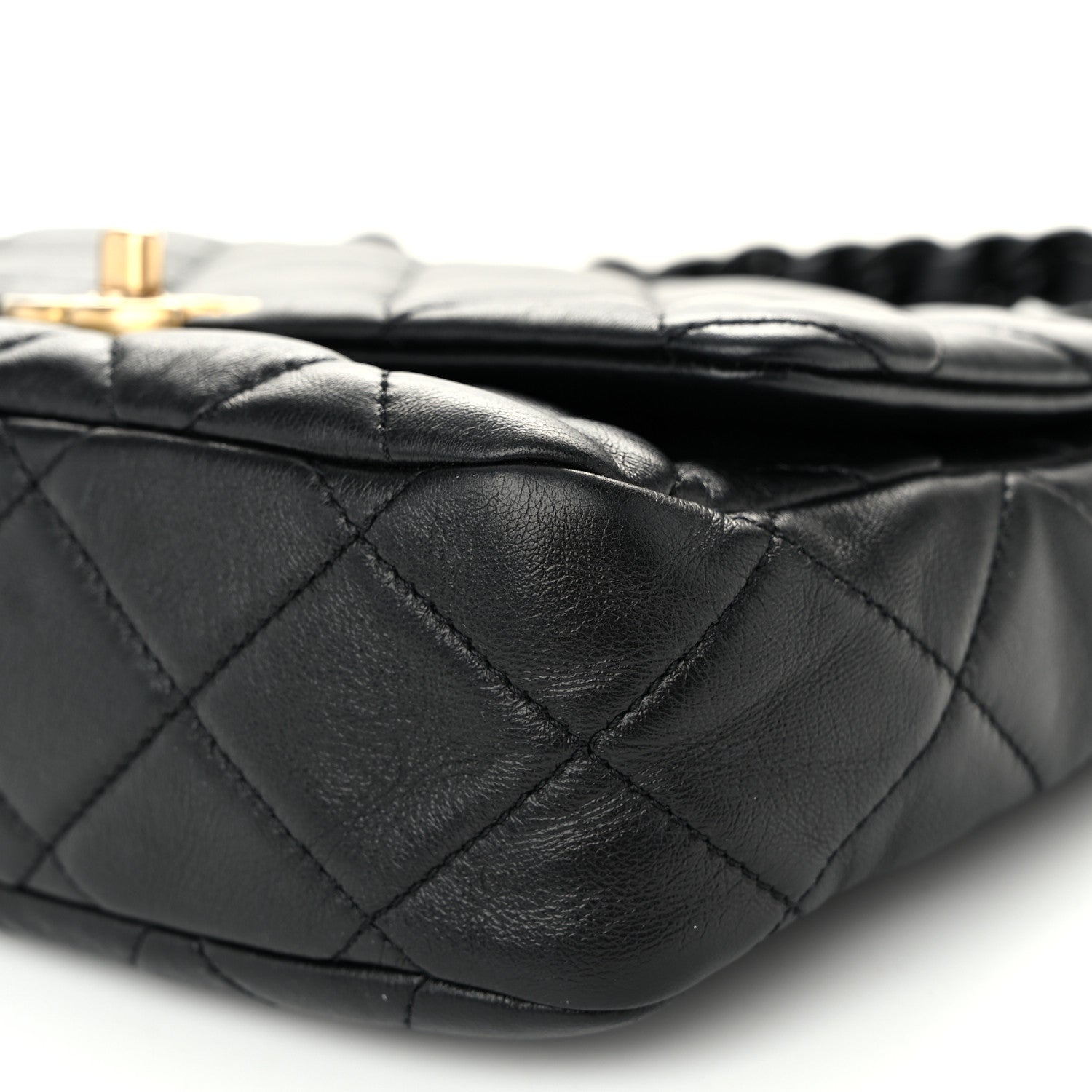 Lambskin Quilted Small Lacquered Chain Flap Black