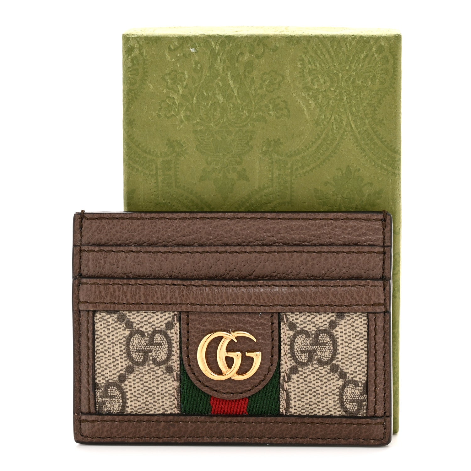 GG Supreme Monogram Textured Dollar Calfskin Ophidia Card Holder Beige Ebony New Acero
