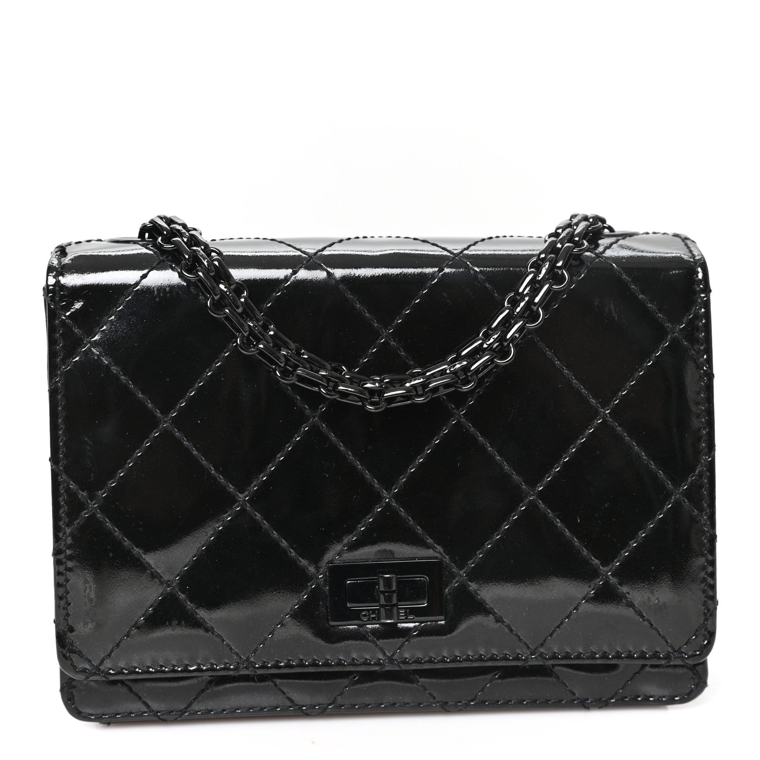 Patent Calfskin Quilted Reissue Mini Wallet On Chain So Black