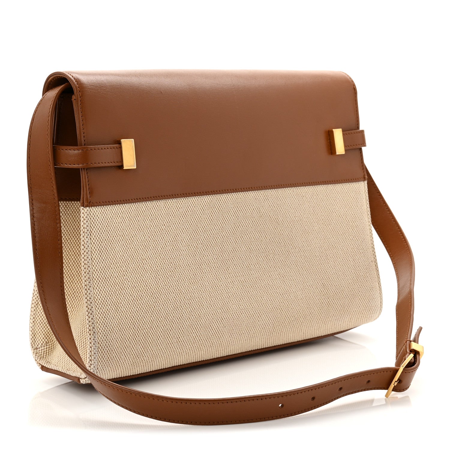 Canvas Calfskin Manhattan Shoulder Bag Natural Brick