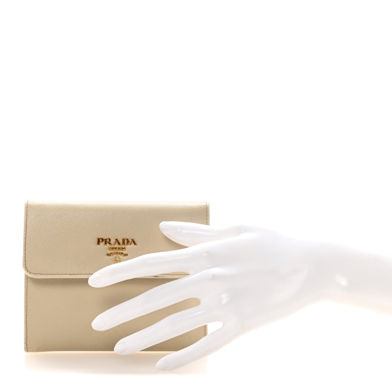 Saffiano Metal Tri-Fold Compact Wallet White