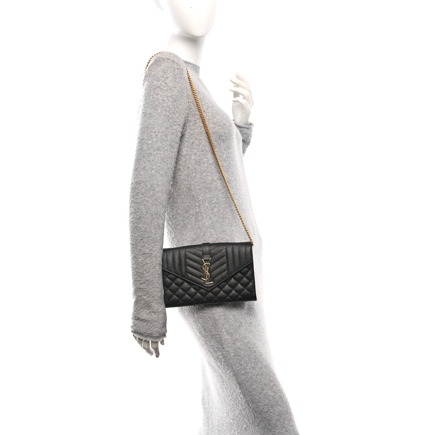 Grain De Poudre Textured Mixed Matelasse Triquilt Small Monogram Satchel Black