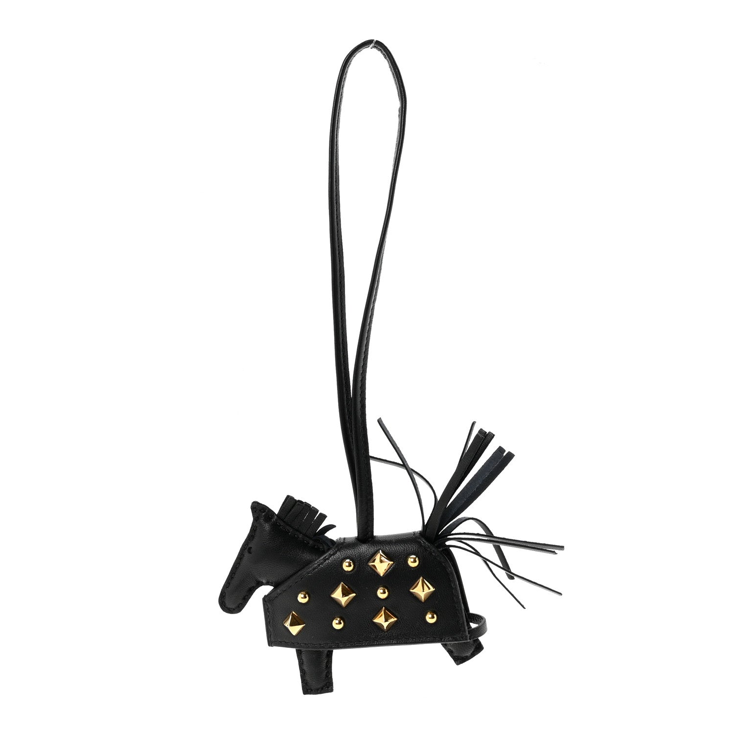 Milo Lambskin Studded Grigri Rodeo Robeo Rock Horse Bag Charm PM Black
