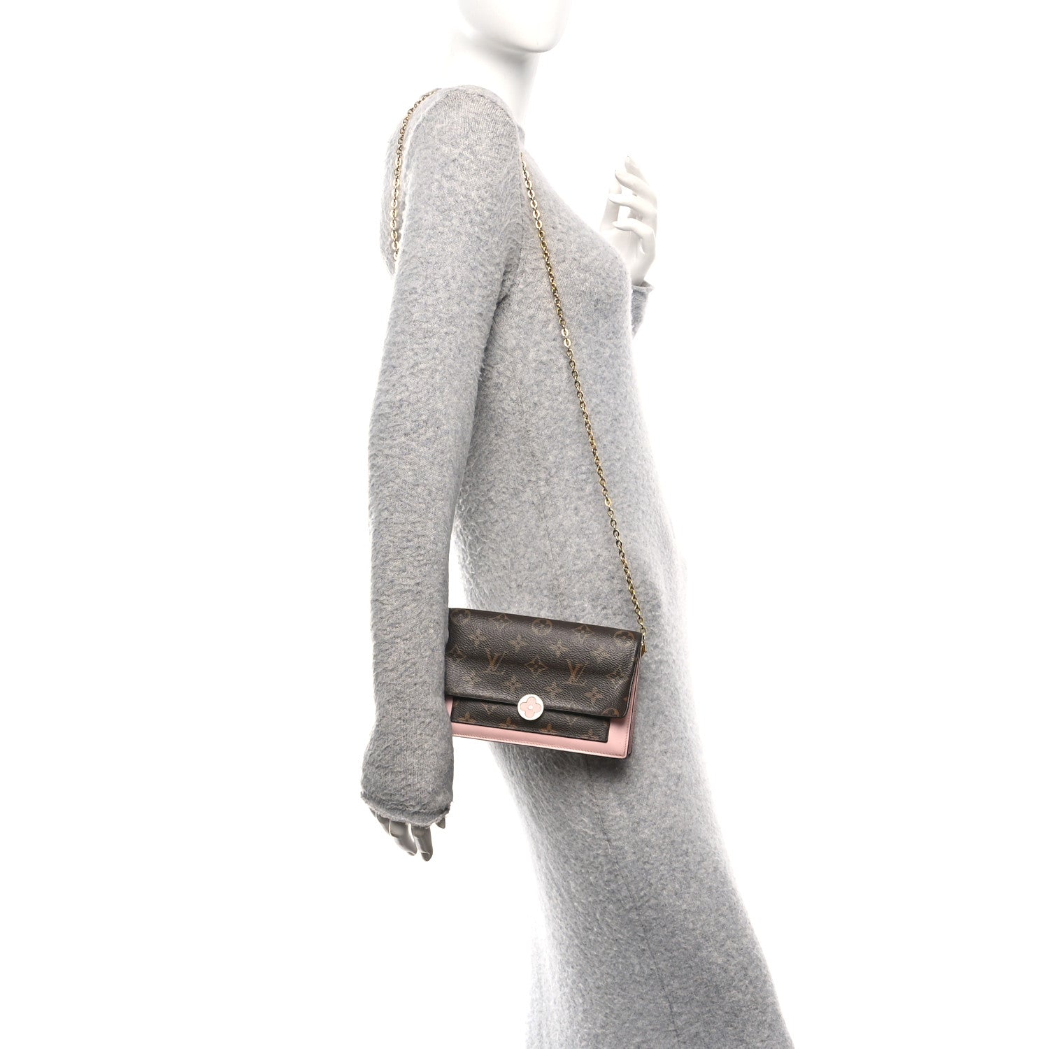 Monogram Flore Chain Wallet Rose Ballerine