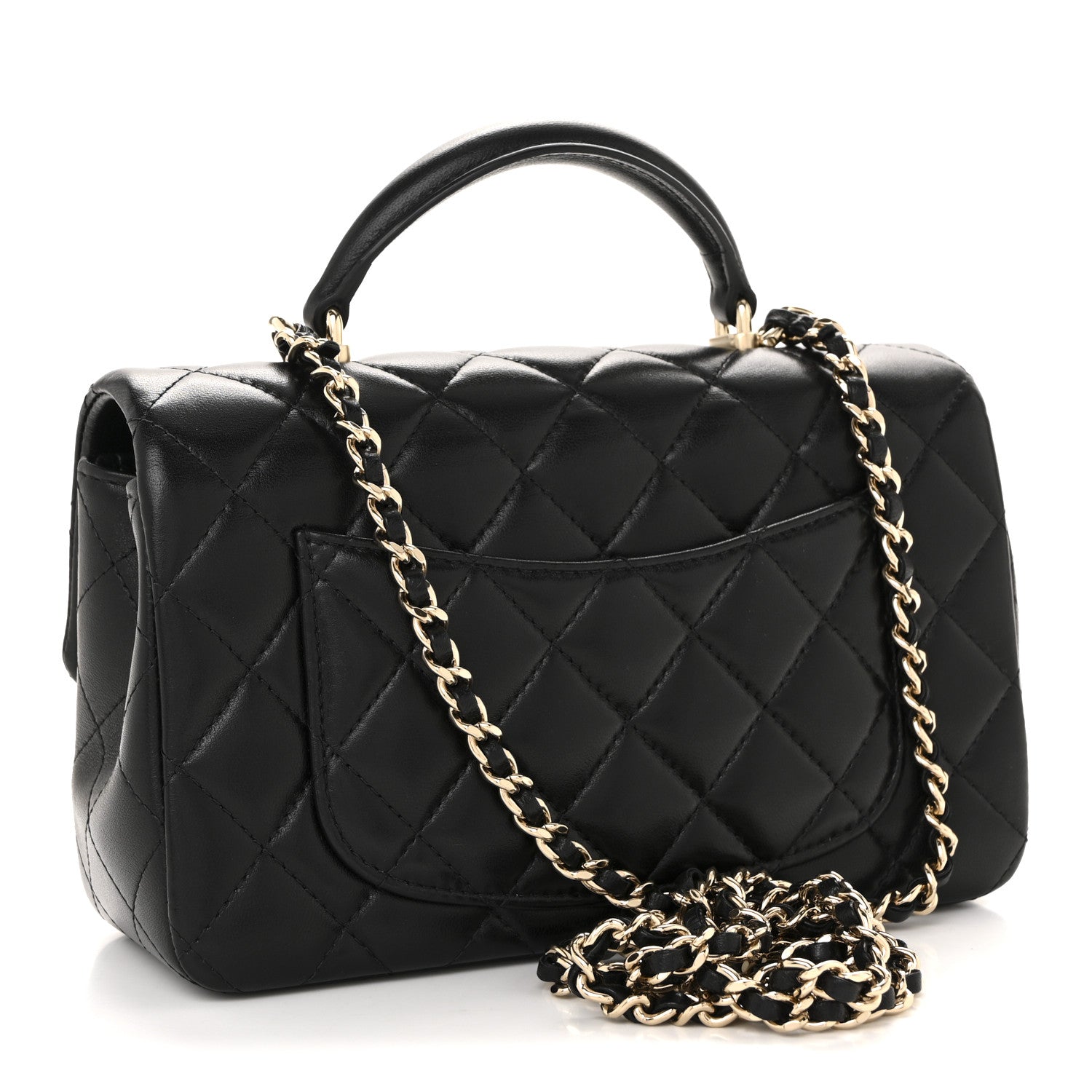 Lambskin Quilted Mini Top Handle Rectangular Flap Black