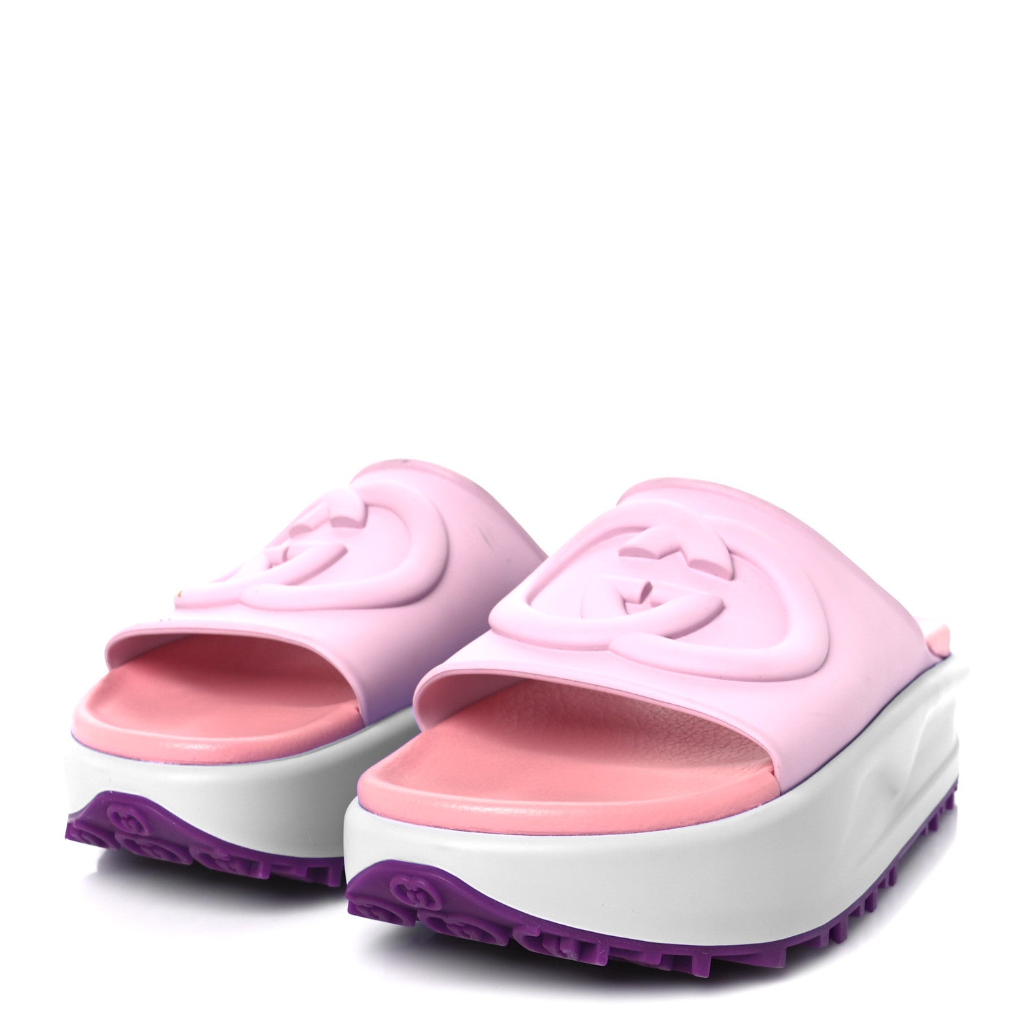 Soft Rubber Womens Interlocking G Platform 42mm Slide Sandals 39 Sugar Pink
