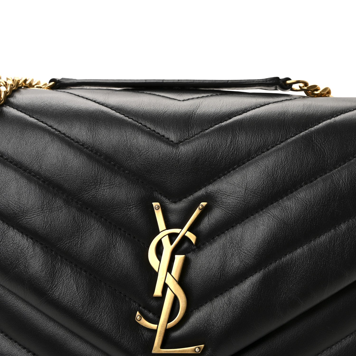 Calfskin Y Quilted Monogram Medium Loulou Chain Satchel Black