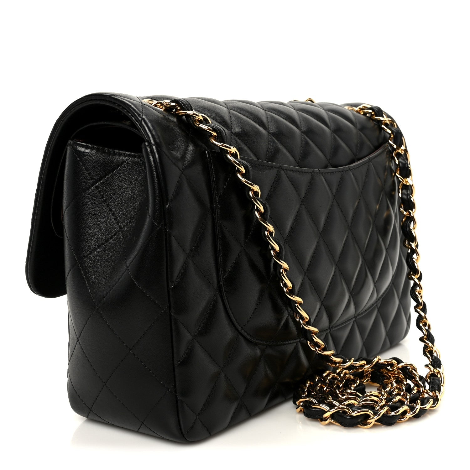 Lambskin Quilted Jumbo Double Flap Black