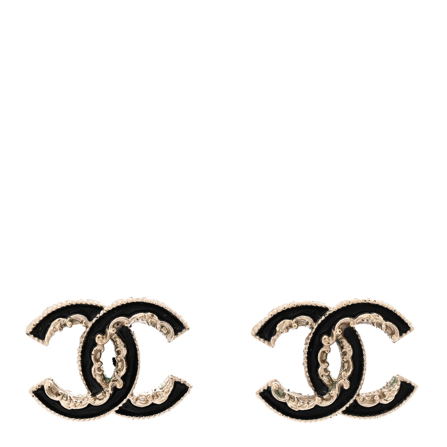 Enamel CC Baroque Earrings Black Gold