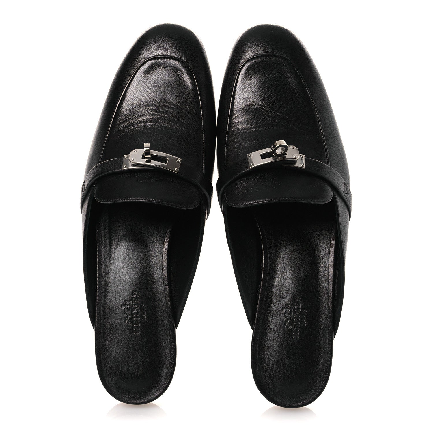 Glazed Calfskin Oz Mules 41 Black