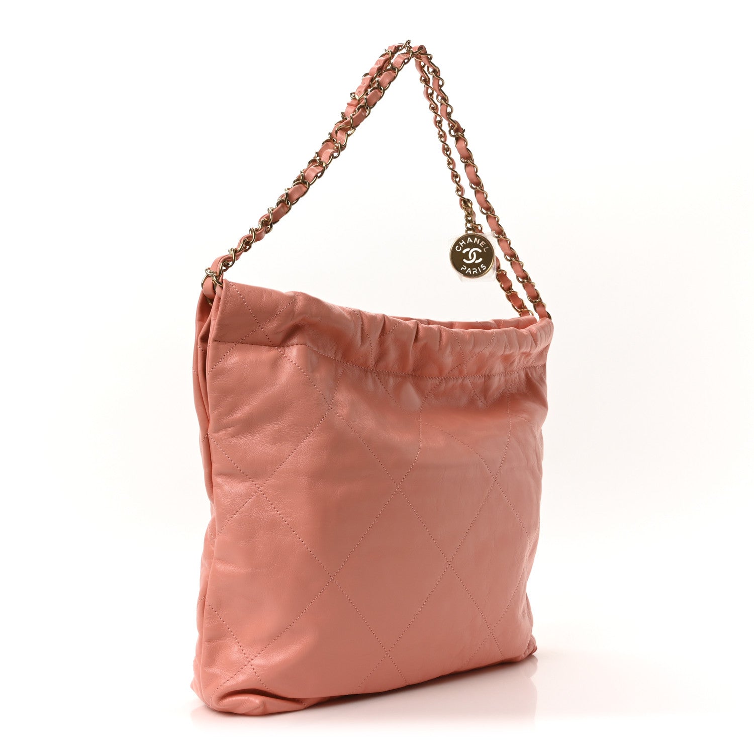 Shiny Calfskin Quilted Chanel 22 Light Orange