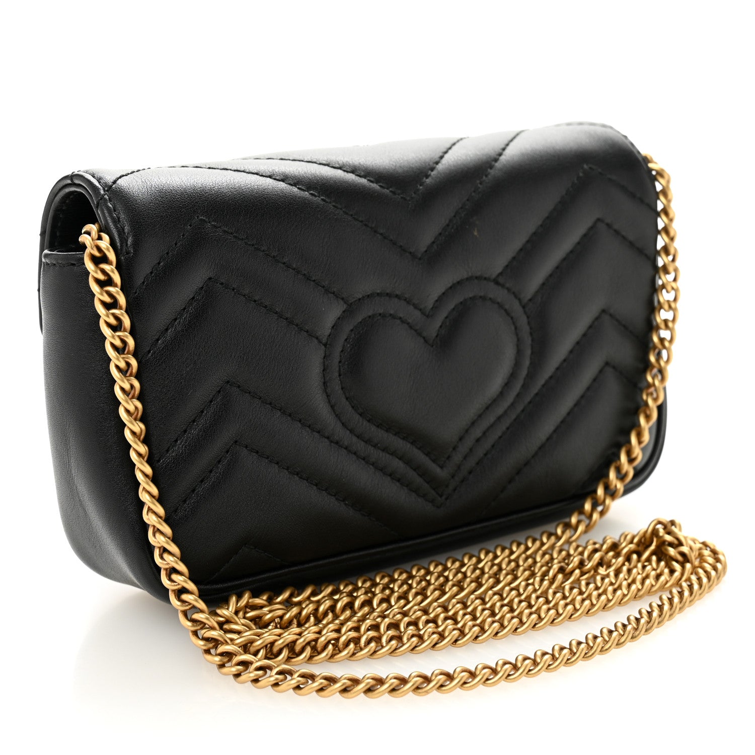 Calfskin Matelasse Super Mini GG Marmont Shoulder Bag Black