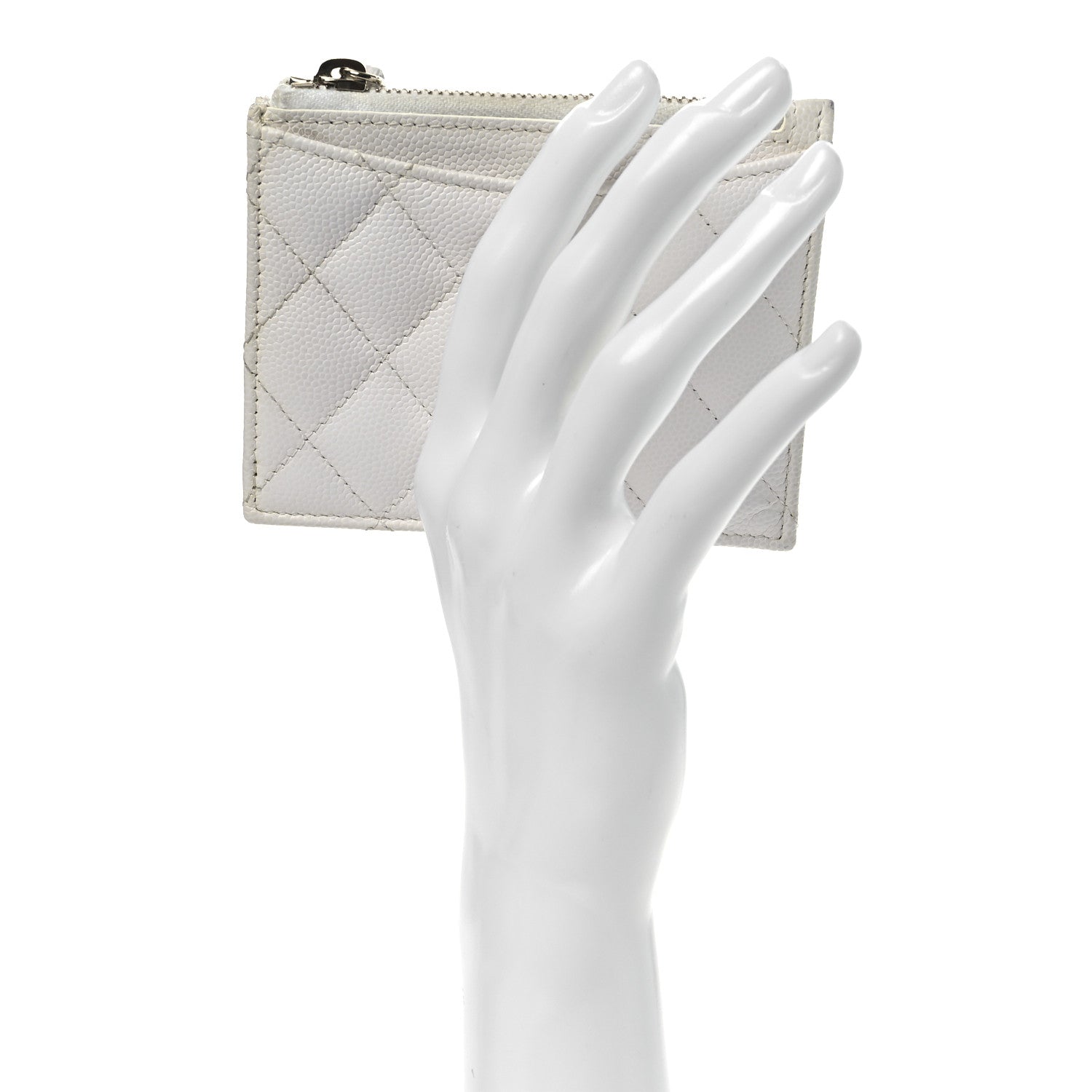 Caviar Quilted CC Zip Card Holder White