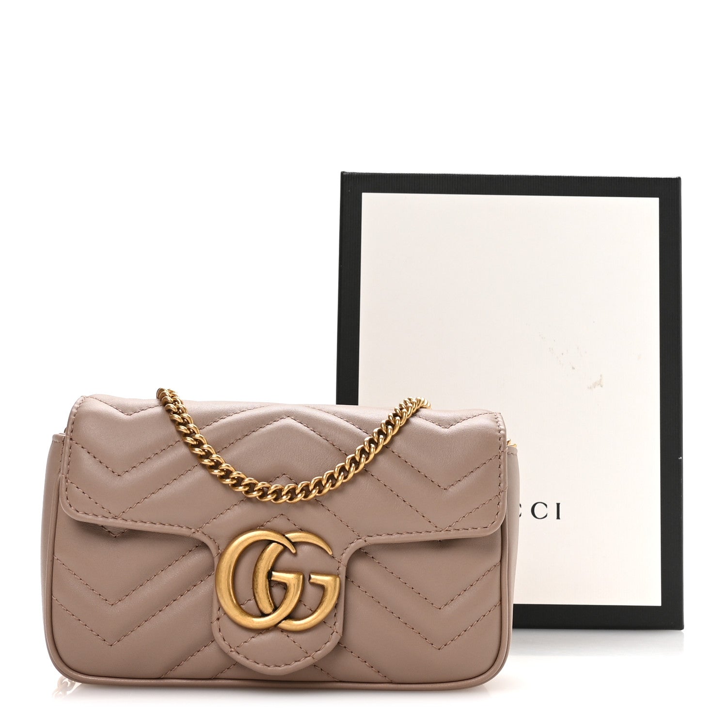 Calfskin Matelasse Super Mini GG Marmont Shoulder Bag Porcelain Rose