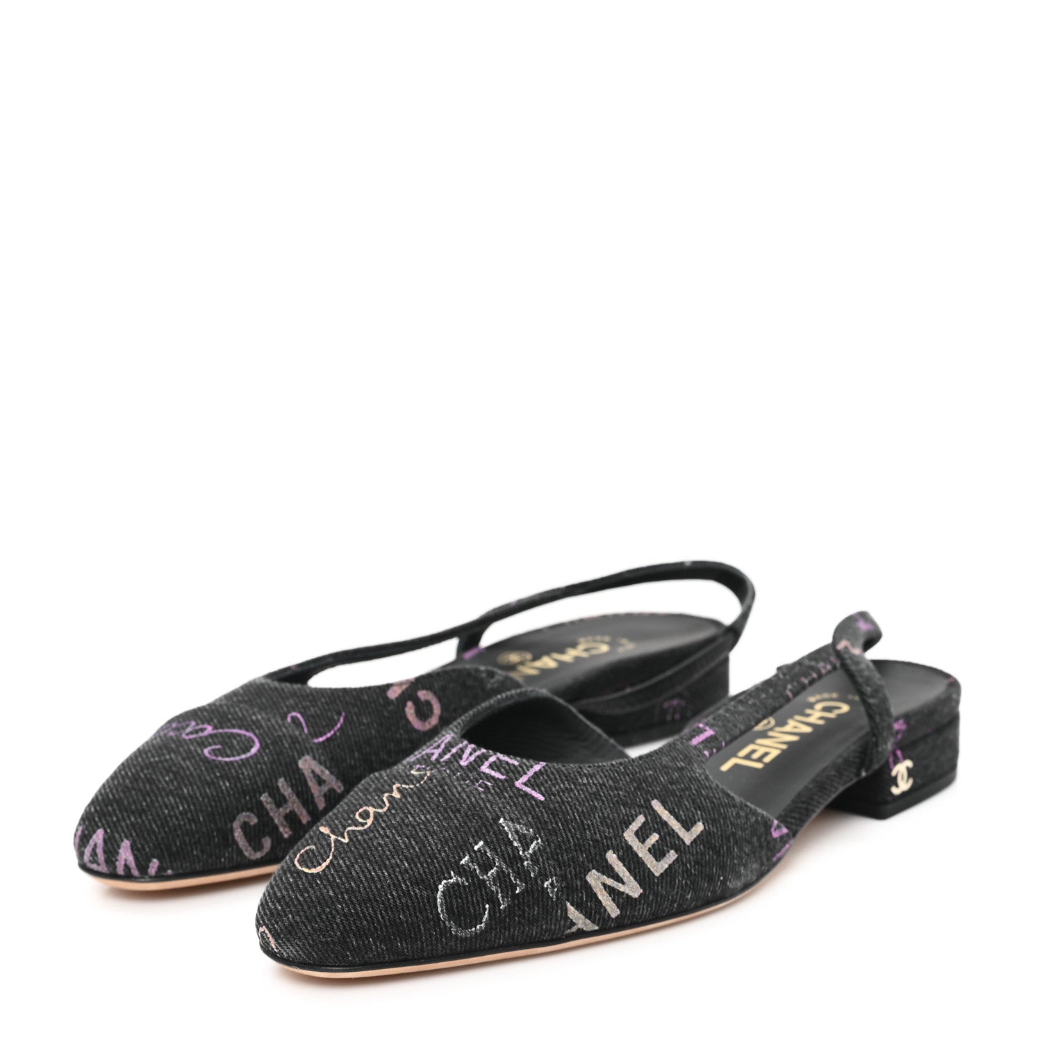 Denim Cap Toe Denim Mood Slingback Flats 36 Black Multicolor