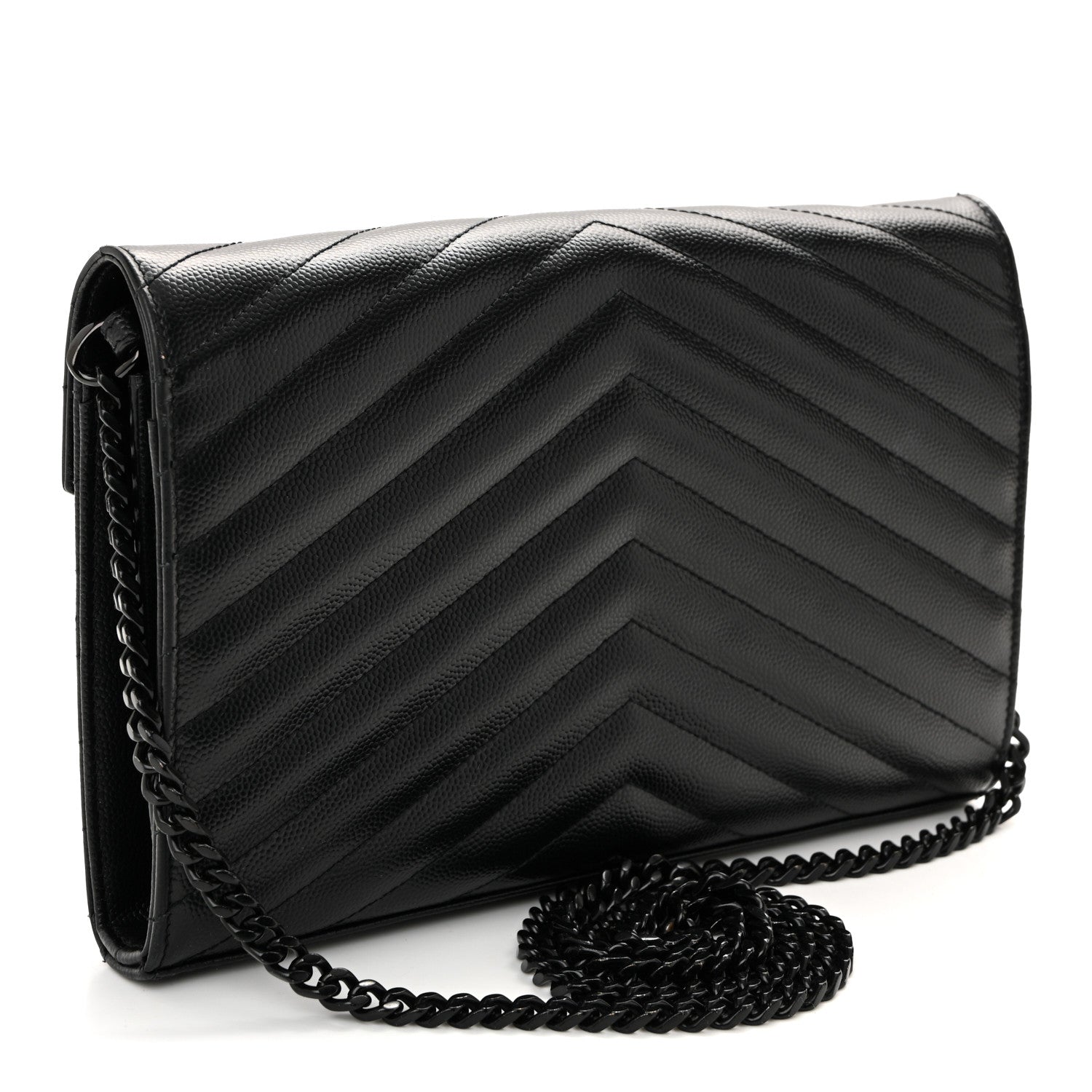 Grain De Poudre Matelasse Chevron Monogram Monochrome Chain Wallet Black