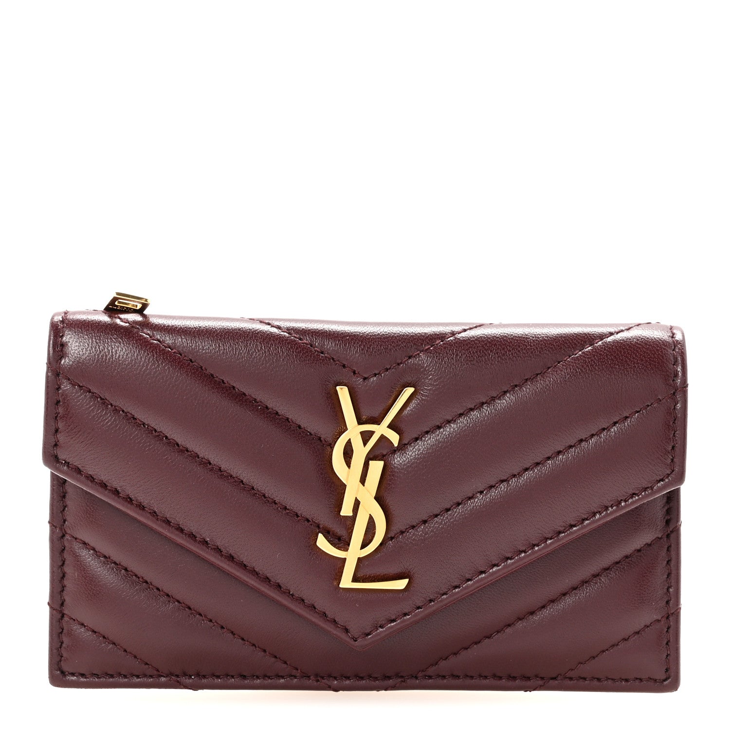 Calfskin Matelasse Chevron Monogram Compact Wallet Hot Wine