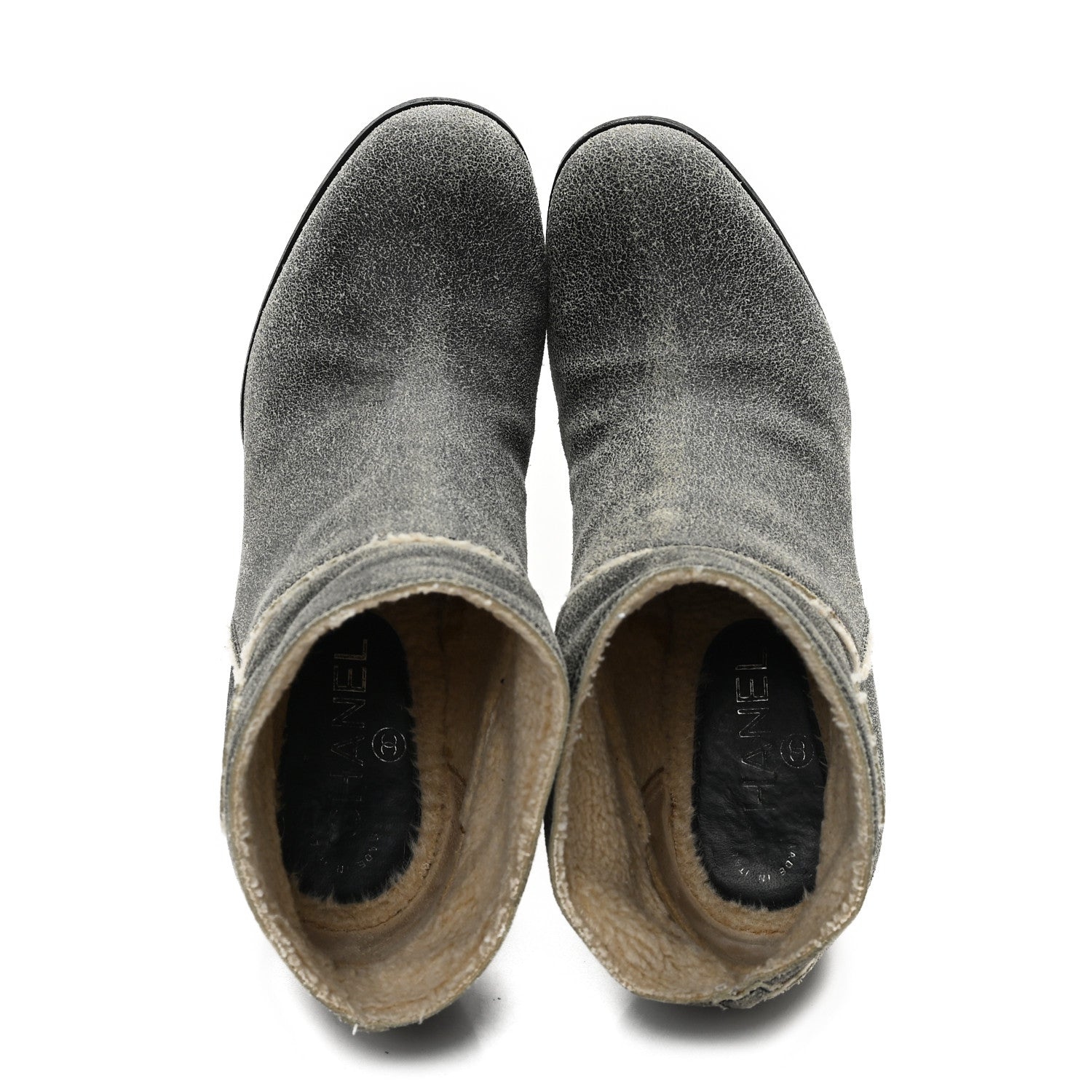 Suede Calfskin Shearling CC Ankle Boots 37 Beige