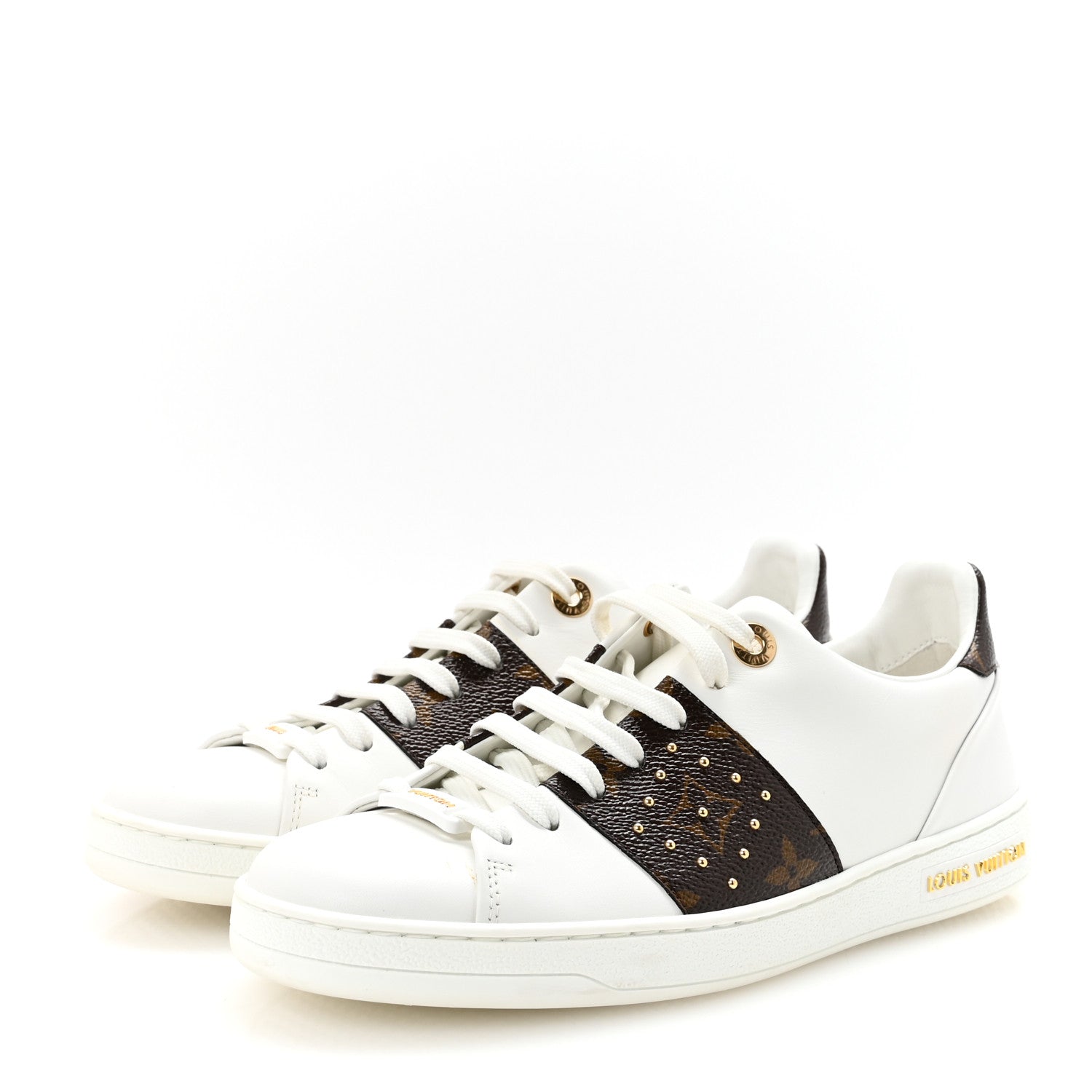 Calfskin Monogram Stud Front Row Sneaker 37 White