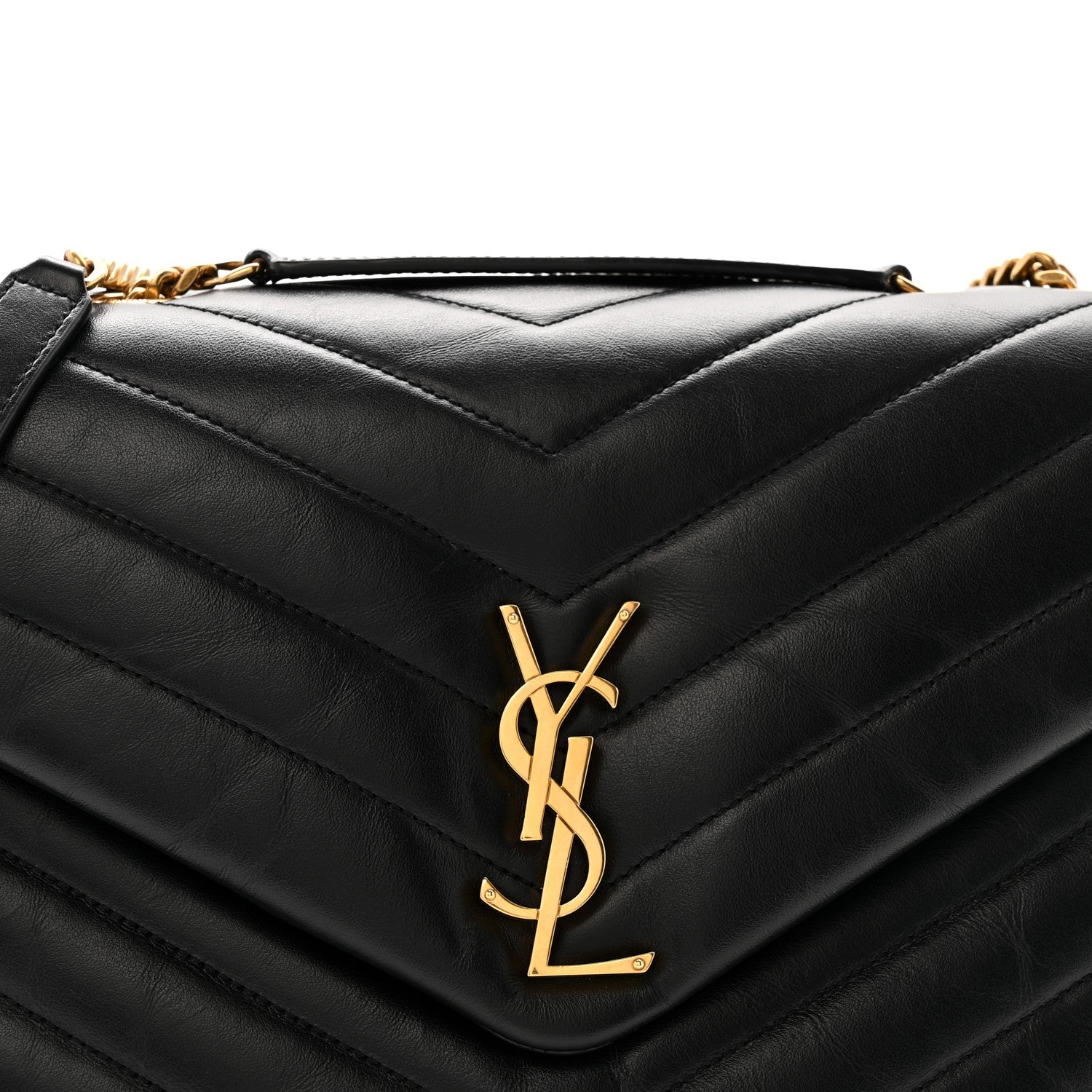 Calfskin Y Quilted Monogram Medium Loulou Chain Satchel Black