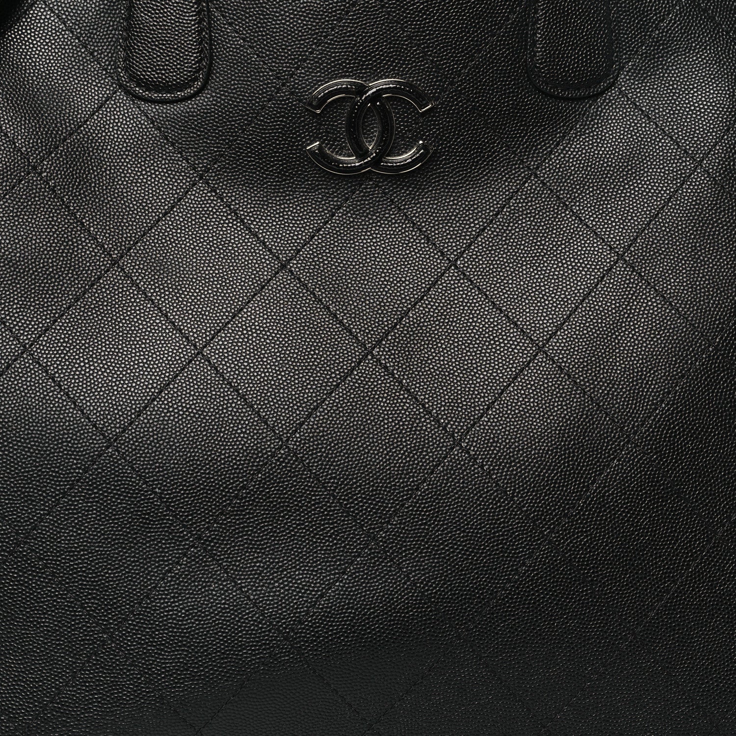 Caviar Stitched Large Lady Coco Shopping Tote Black