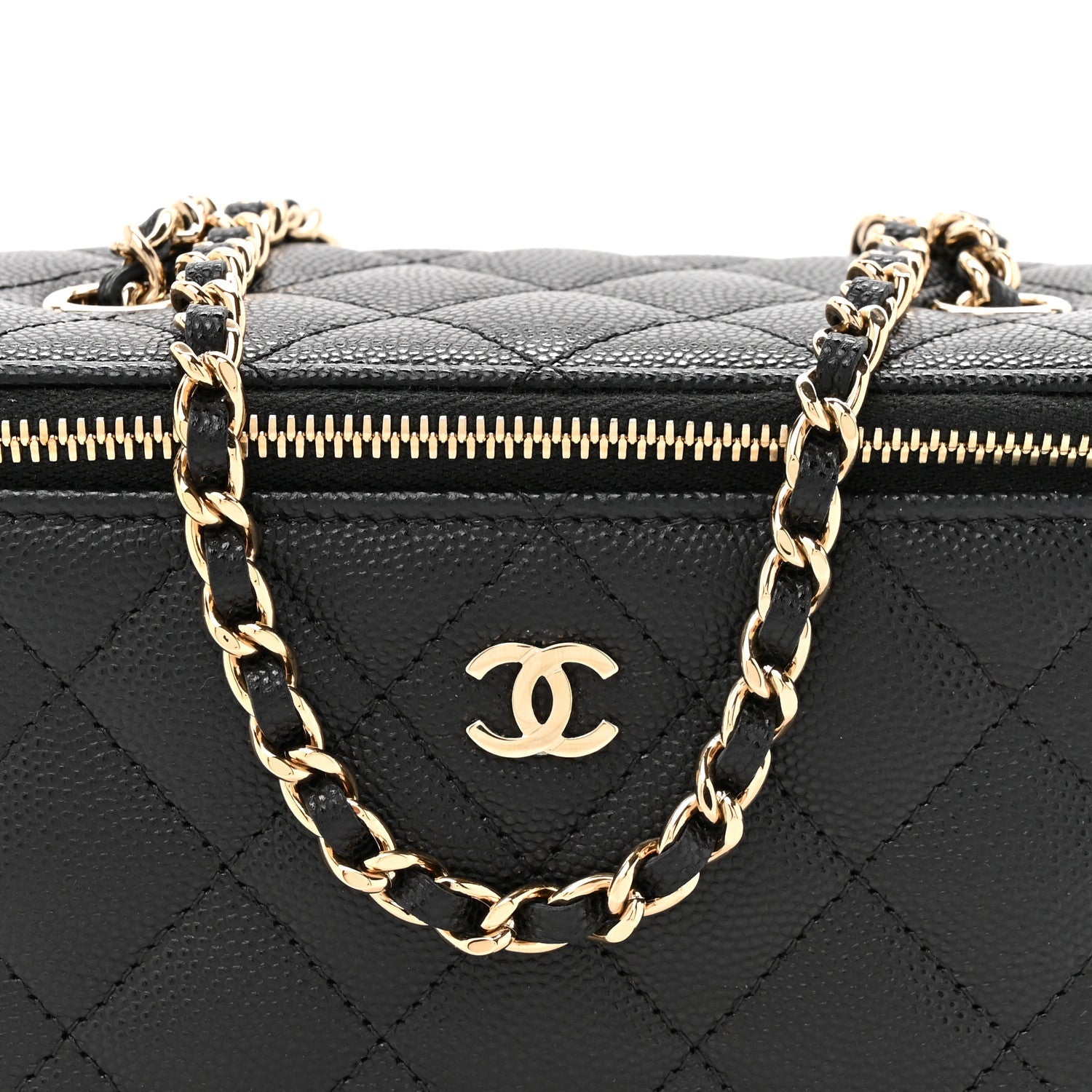 Caviar Quilted Small Vanity Case With Chain Black