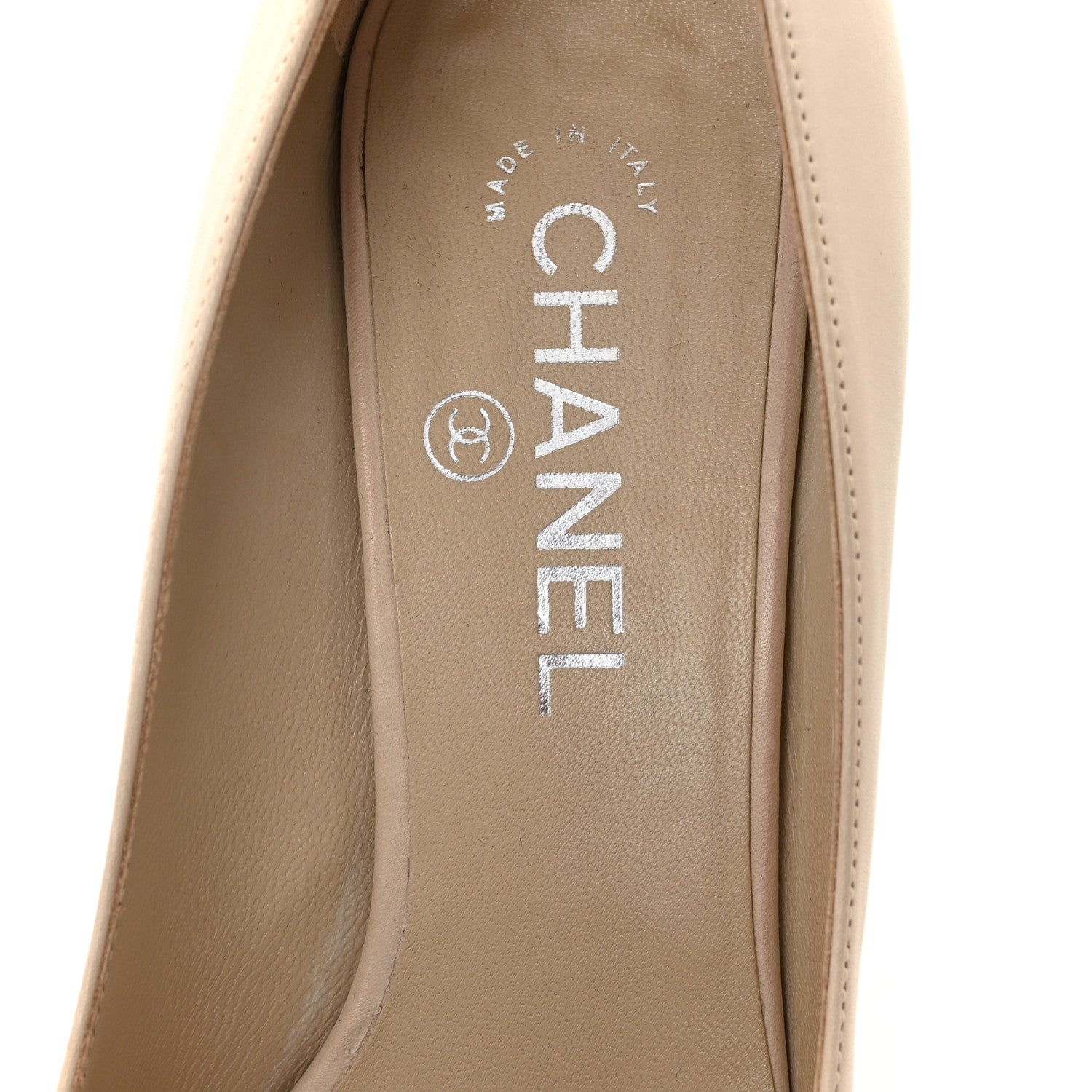 Calfskin CC Cap Toe Platform Chain Pumps 39 Beige Black
