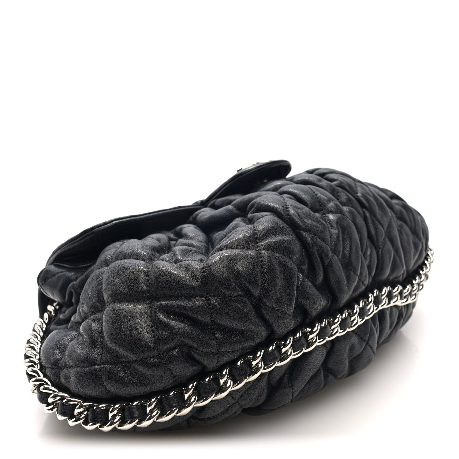 Washed Lambskin Quilted Medium Chain Around Messenger Black