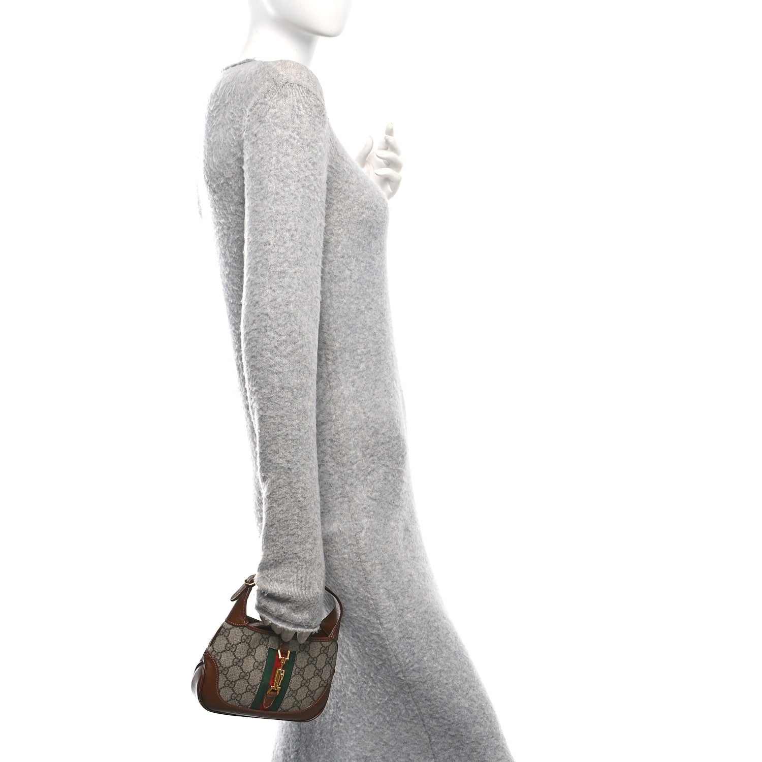 GG Supreme Monogram Azalea Calfskin Web Mini Jackie 1961 Hobo Beige Ebony Brown Sugar