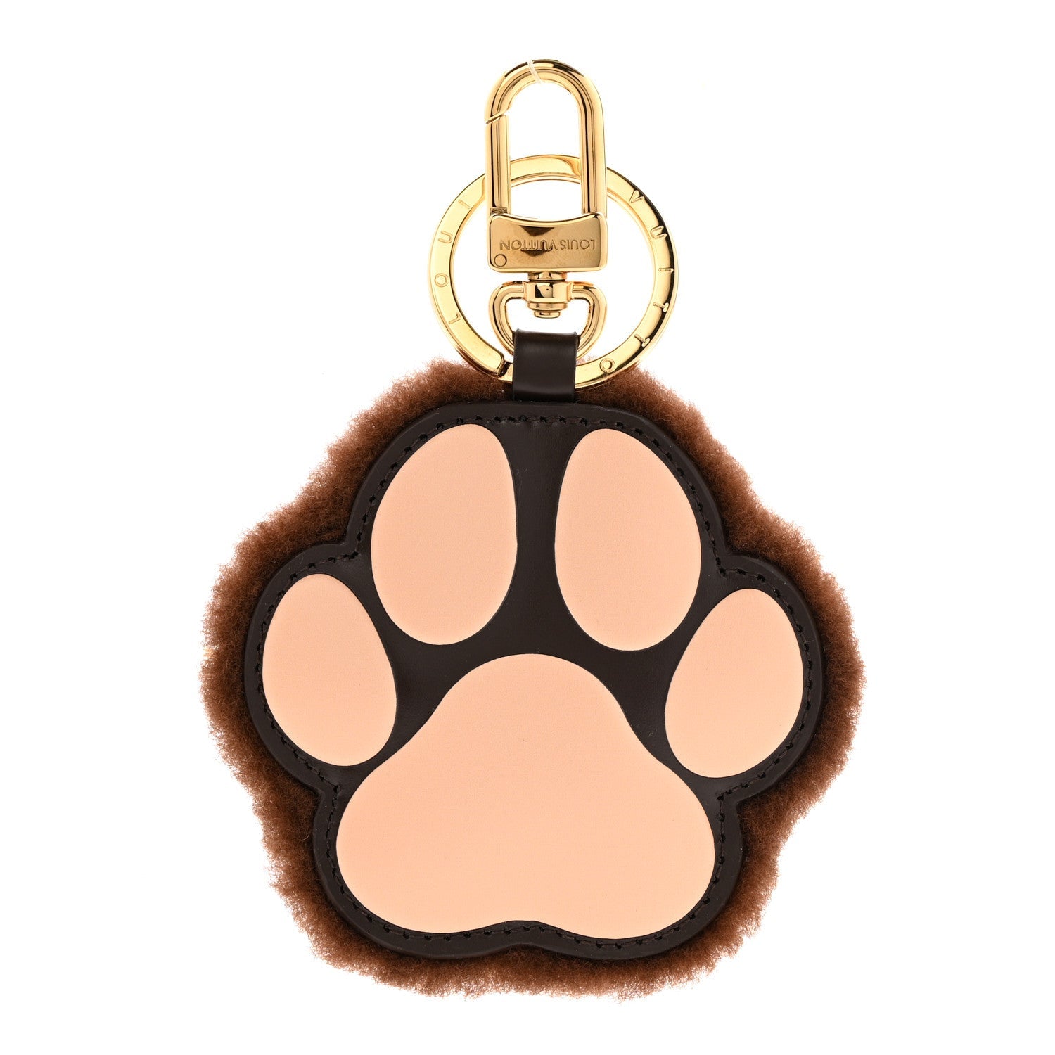Shearling LV Paw Key Holder Bag Charm Brown