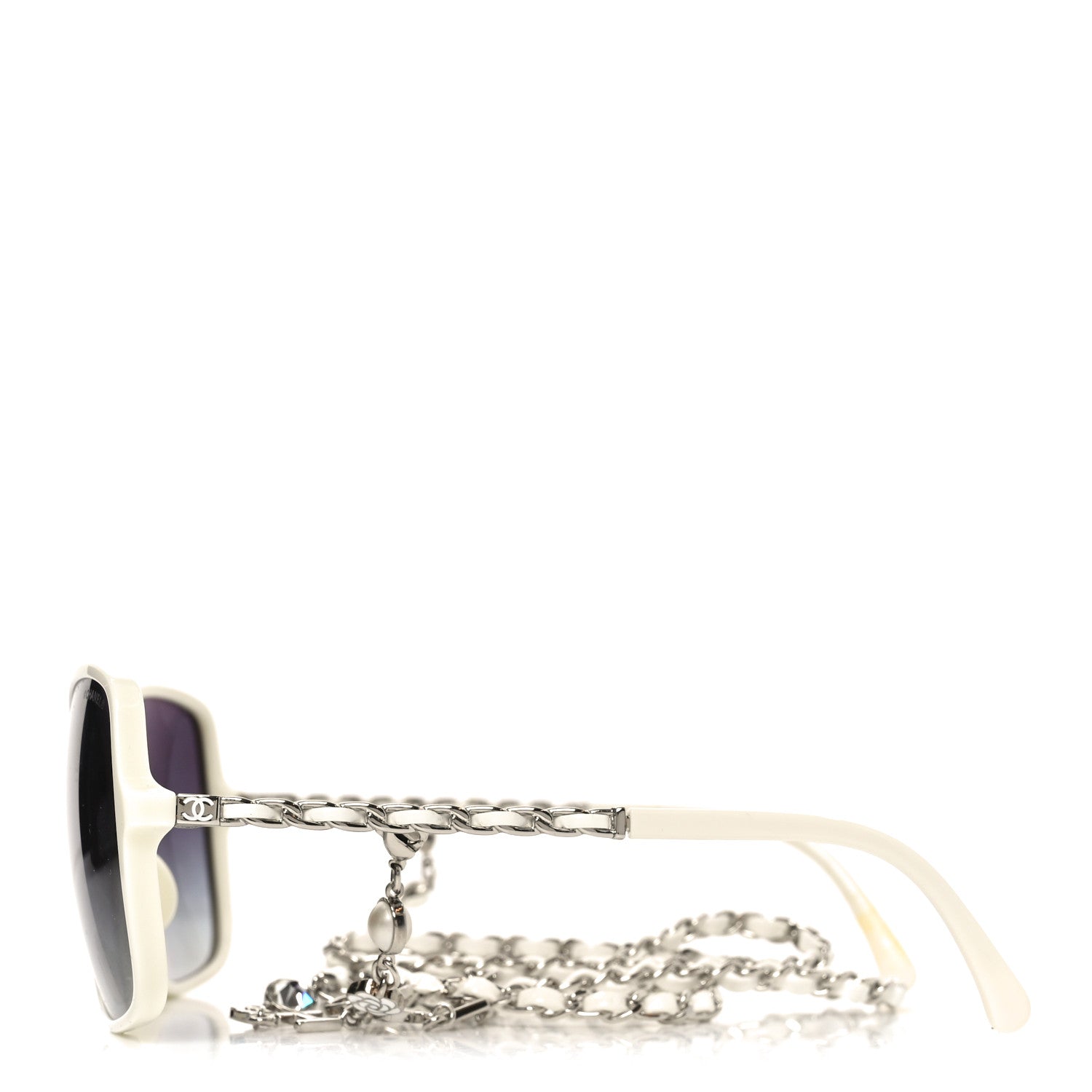 Acetate Metal Lambskin Square Chain Sunglasses 5210-Q-A White