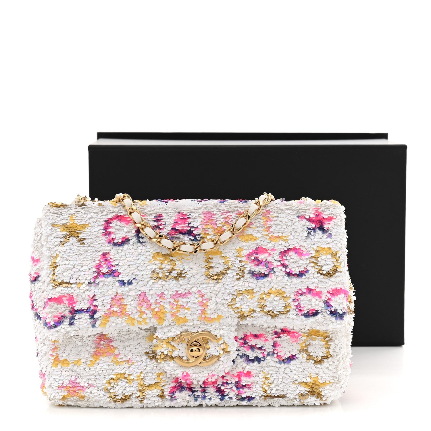 Sequin Logo CC Small Single Flap White Multicolor