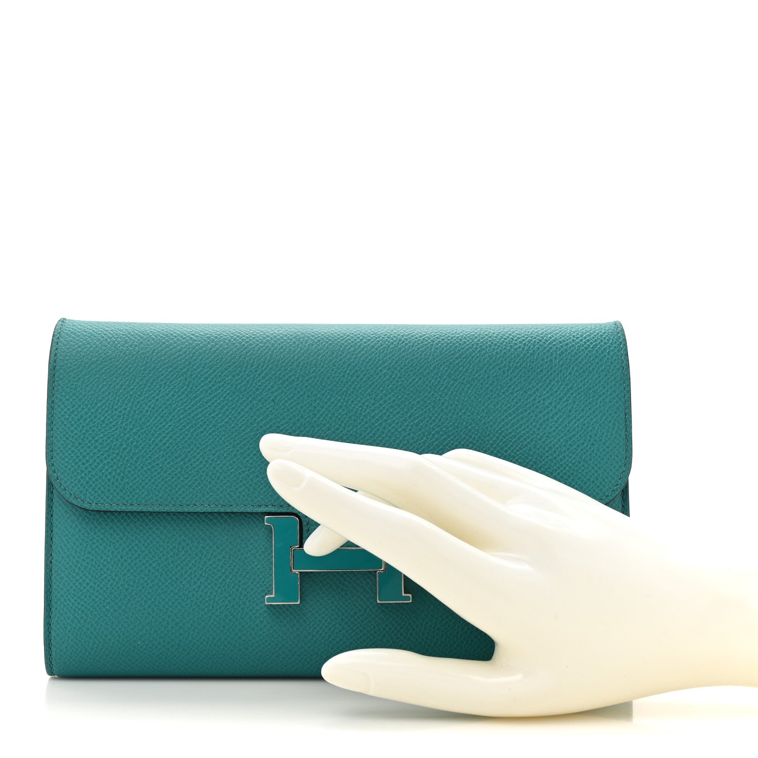 Epsom Enamel Constance Long Wallet Bleu Paon