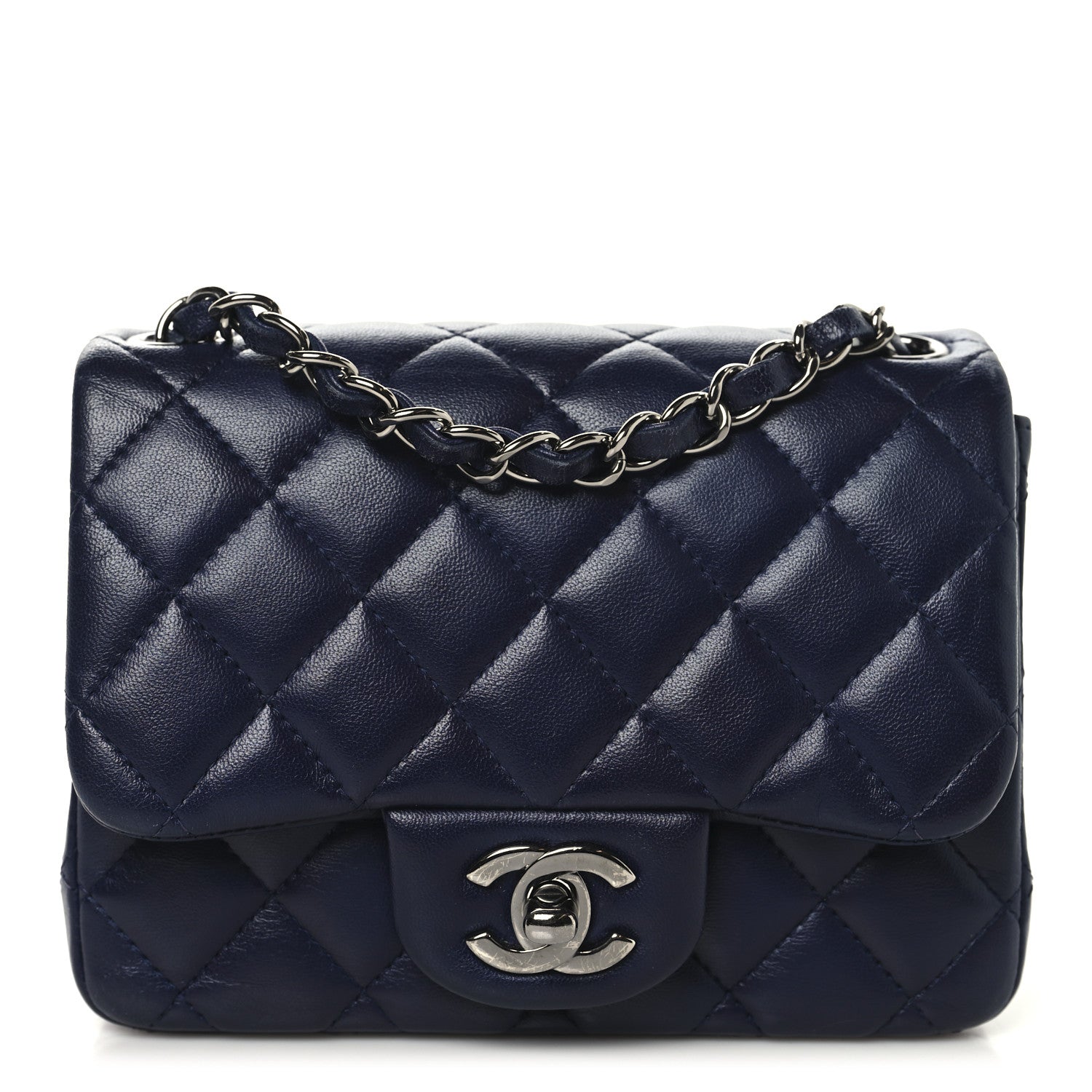 Lambskin Quilted Mini Square Flap Dark Purple