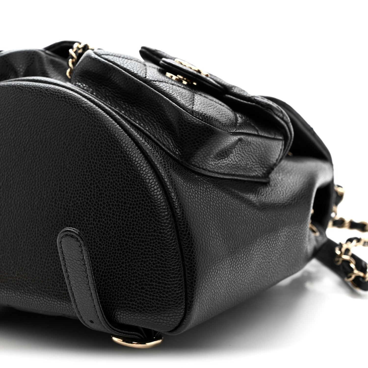 Shiny Caviar Quilted Medium Duma Pockets Drawstring Backpack Black