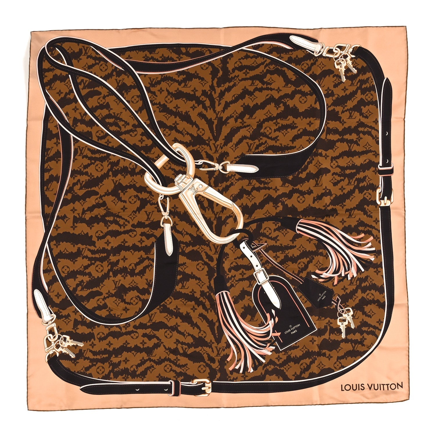 Silk Monogram Tigergram Square Scarf 90 Brown