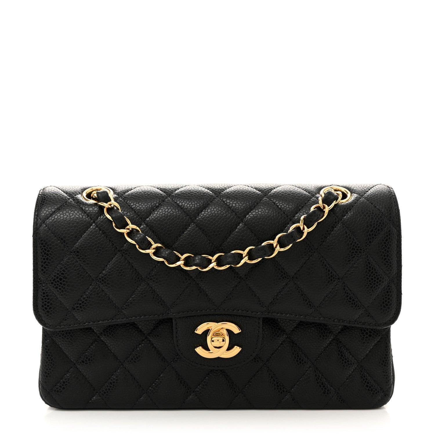 Caviar Quilted Small Double Flap Black