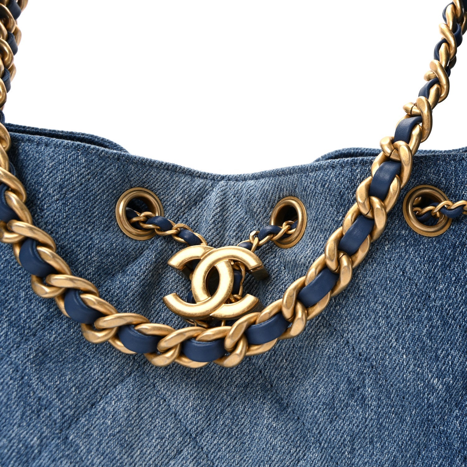 Washed Denim Quilted Small Chanel 25 Handbag Blue