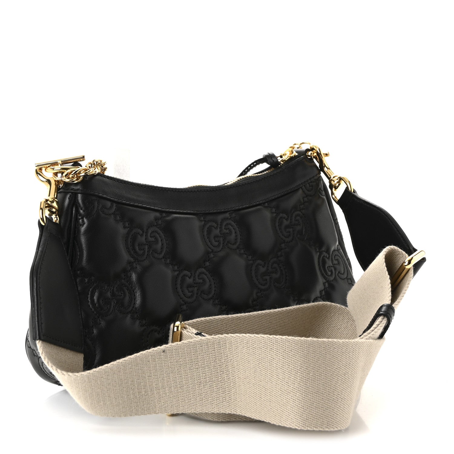 Calfskin GG Matelasse Chain Handbag Black Natural