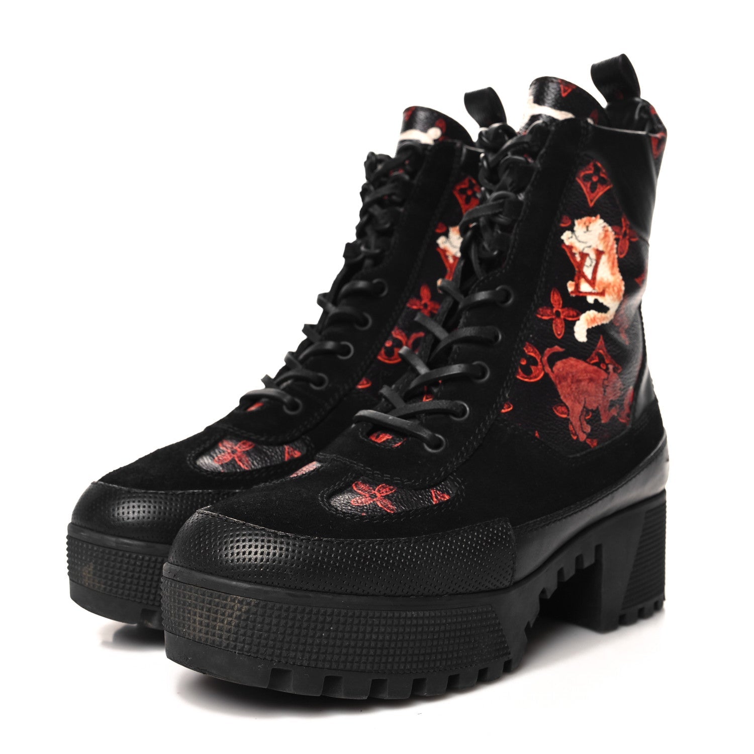 Suede Calfskin Catogram Laureate Platform Desert Boots 39 Black Marron