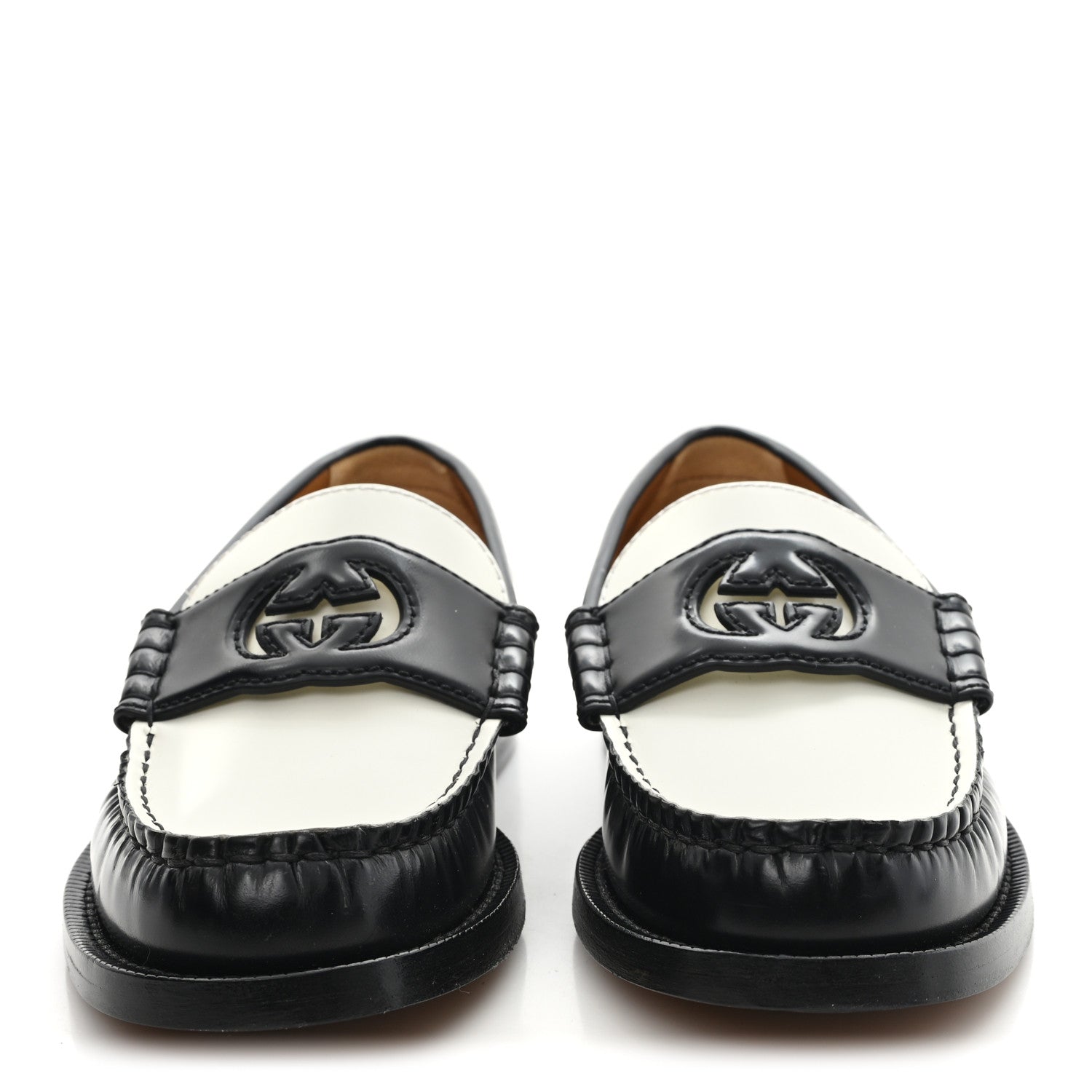 Millennial Ribot Cut Out Interlocking G Loafers 36 Black White